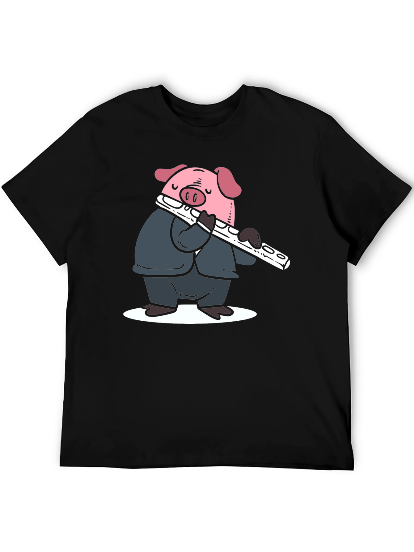 Black Pig Flute Player Graphic T-Shirt - Black view 5