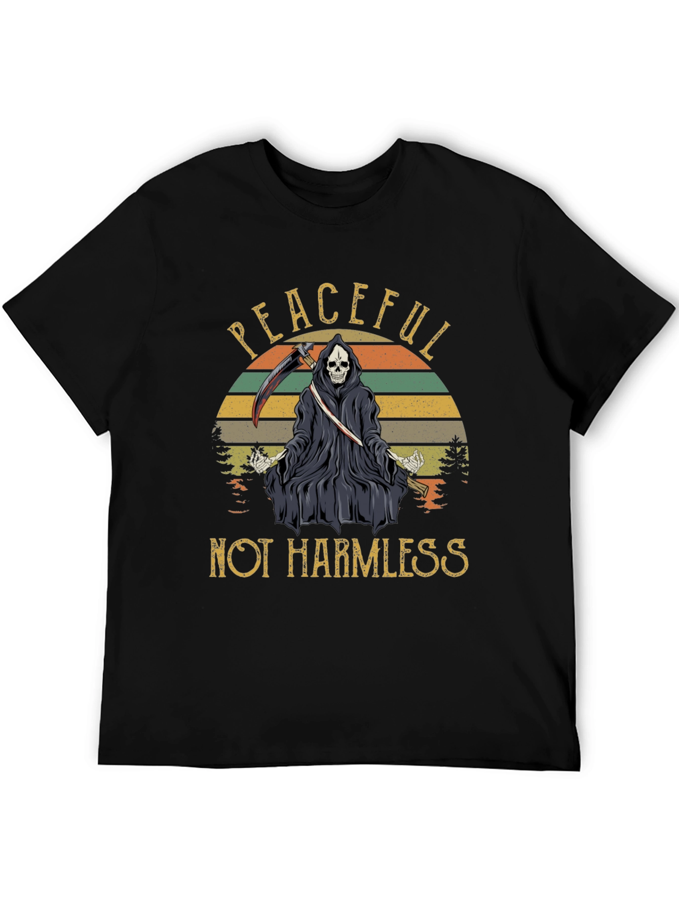 Black Peaceful Not Harmless Grim Reaper Graphic T-Shirt view 5