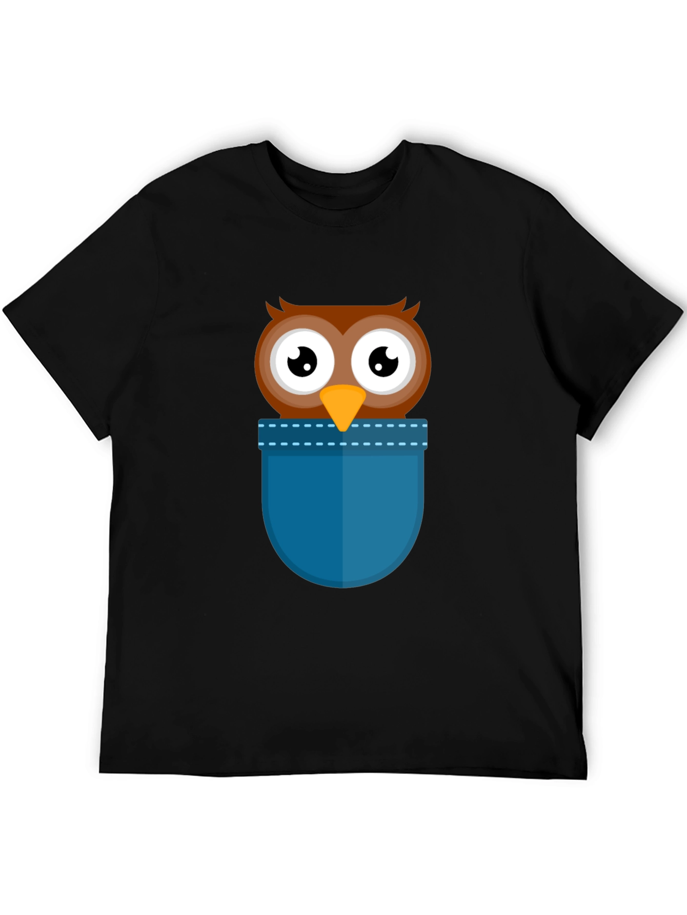 Black Cartoon Owl Pocket T-Shirt - Black view 5