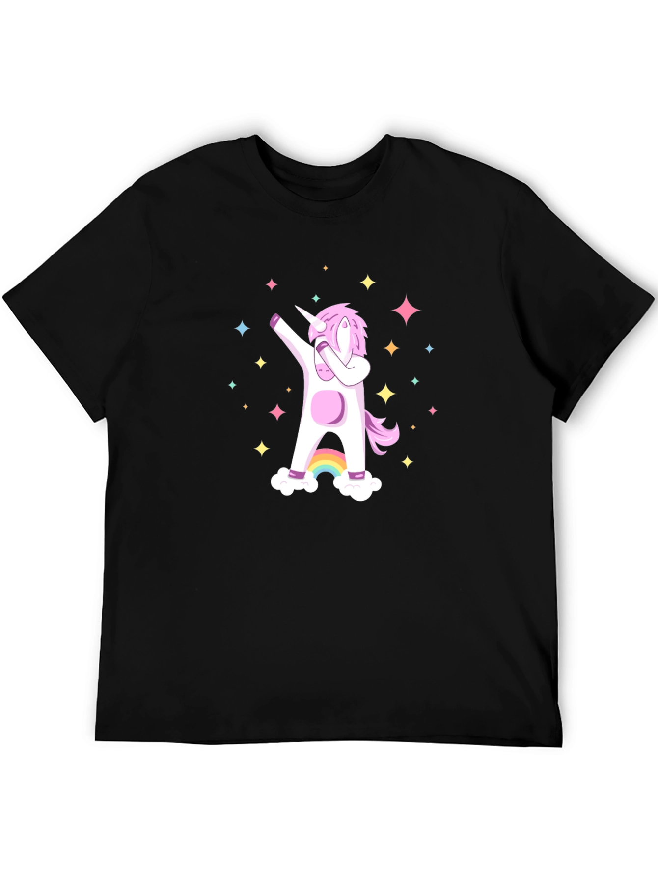 Black Dabbing Unicorn Graphic Tee - Black Cotton Casual Shirt view 5