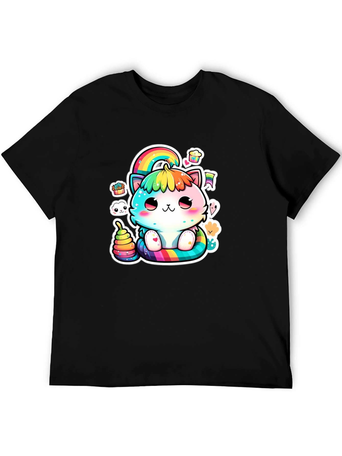 Black Rainbow Cat T-Shirt: Cute Kawaii Design view 5