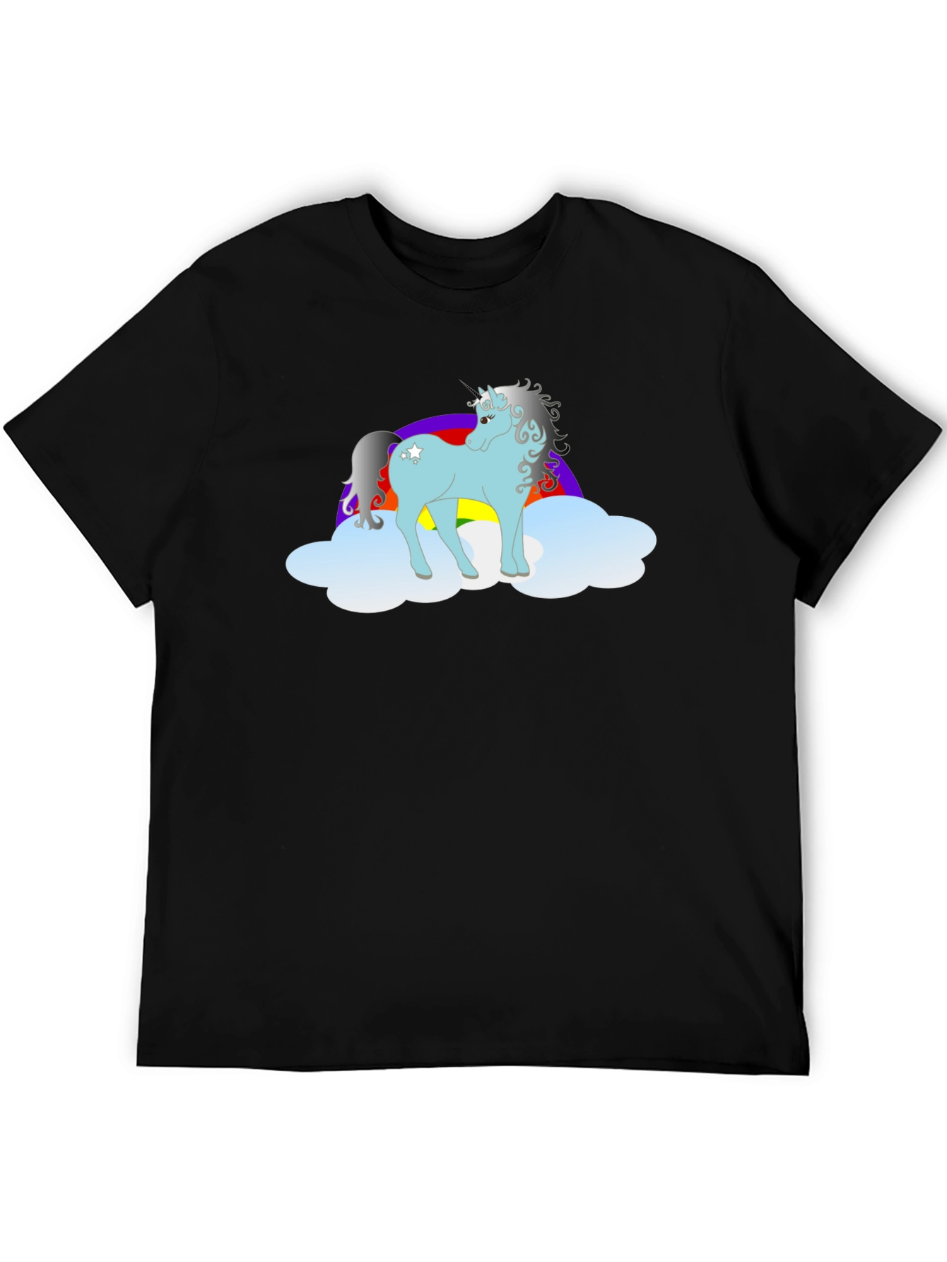 Black Unicorn Rainbow Cloud T-Shirt - Black Cotton Tee view 5