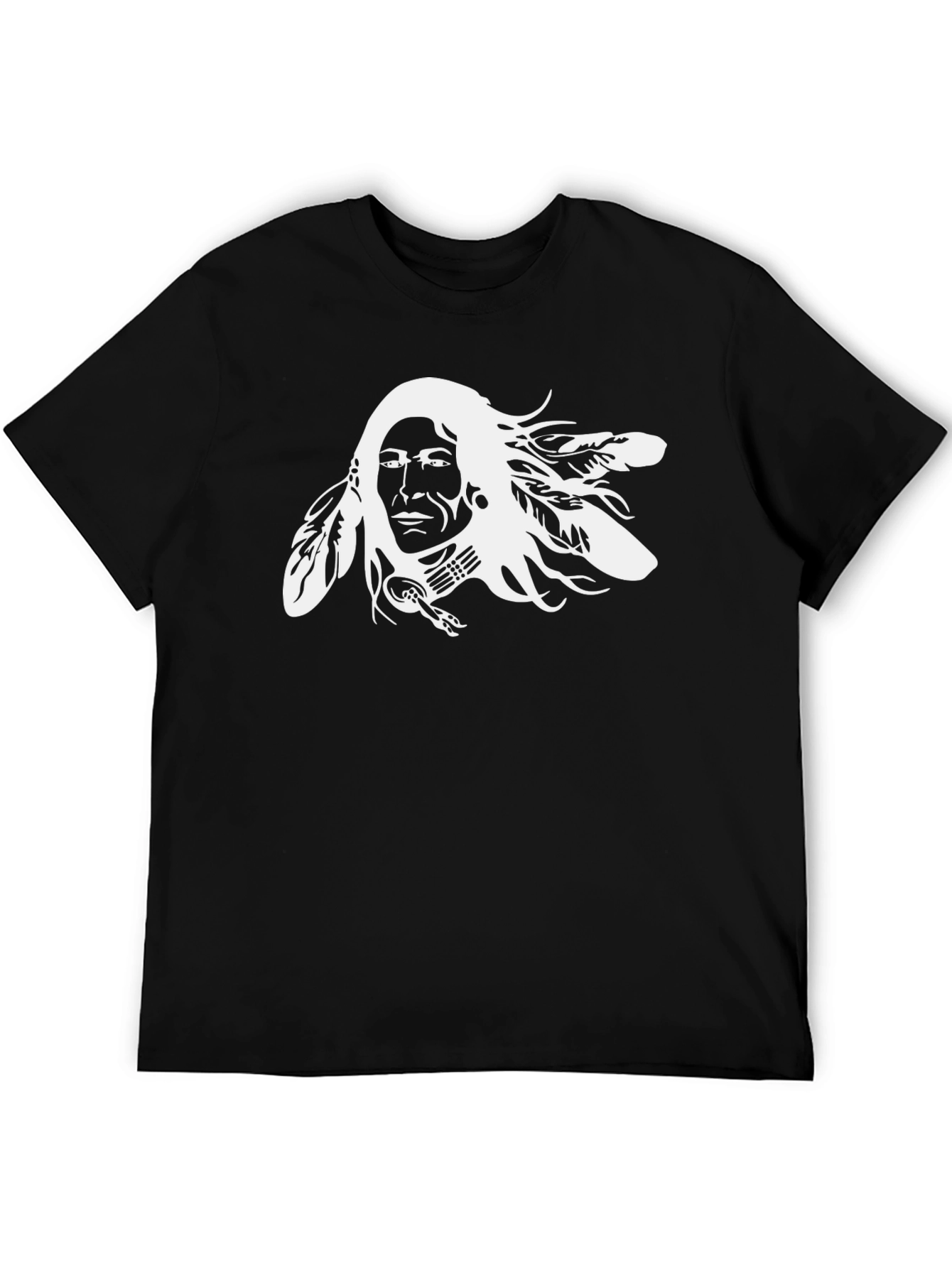 Black Native American Chief Graphic Tee - Black Cotton T-Shirt view 5