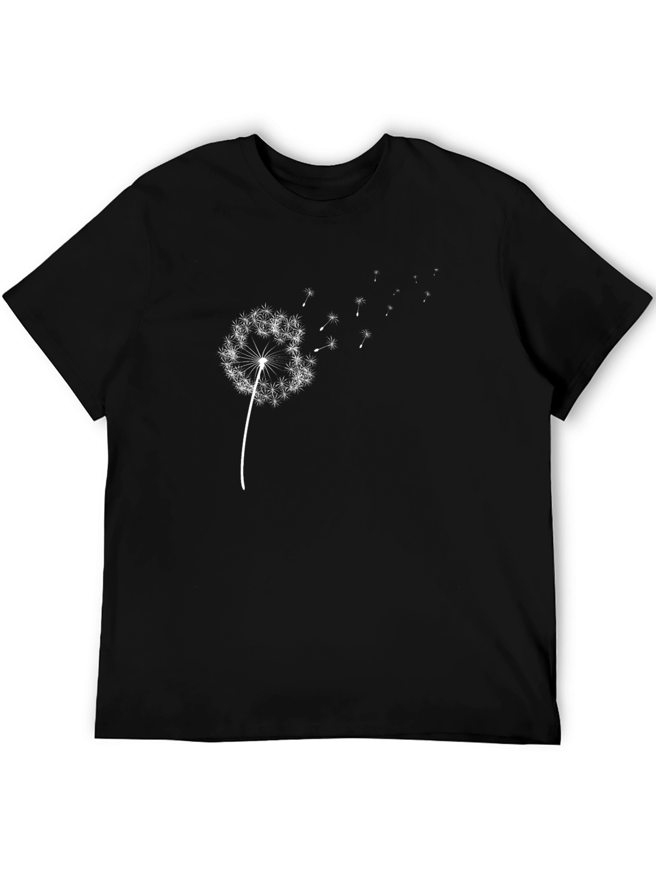 Black Dandelion Print Black T-Shirt - Casual Wear view 5
