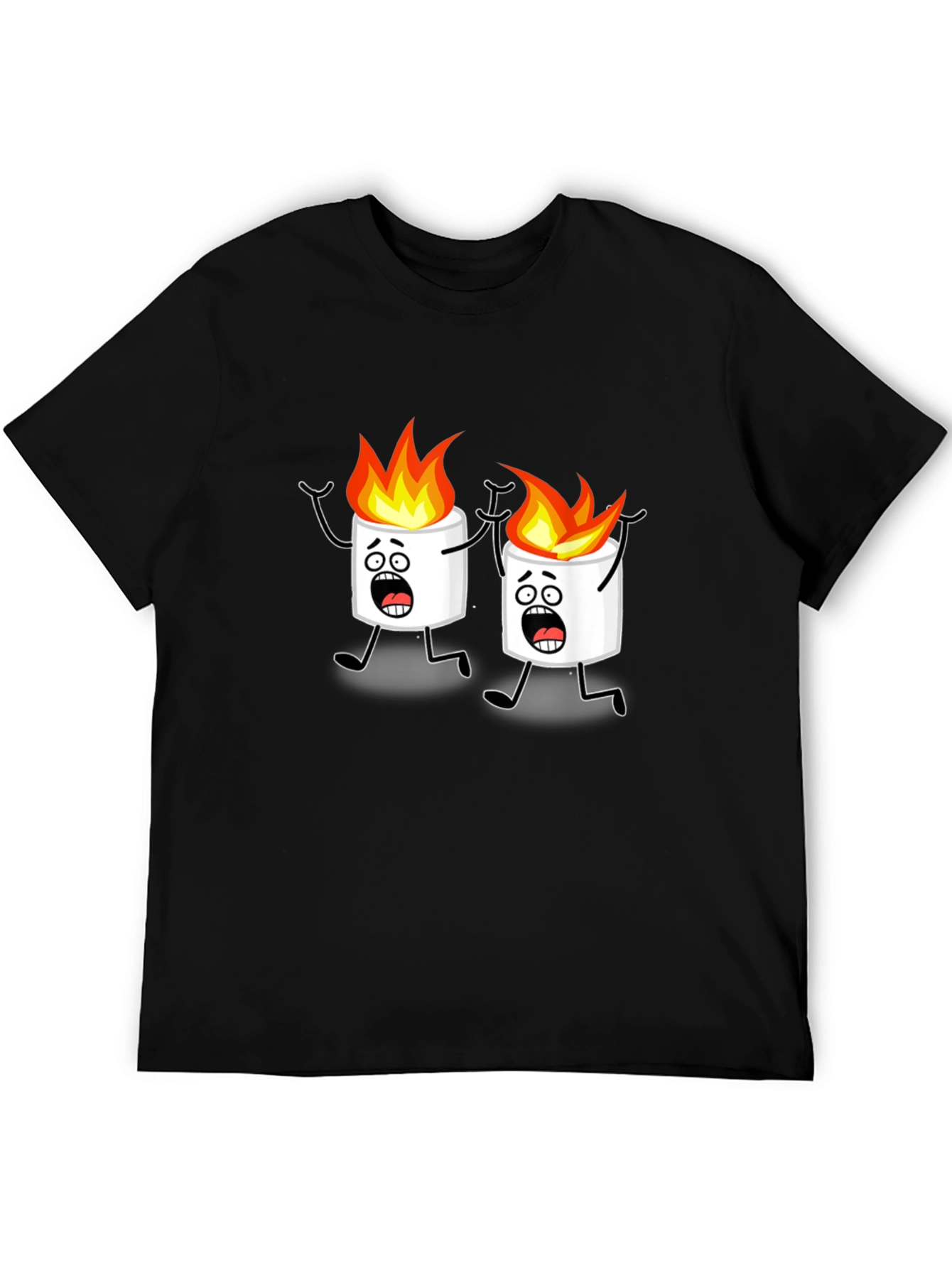 Black Scared Marshmallow Cartoon Graphic Black Tee view 5