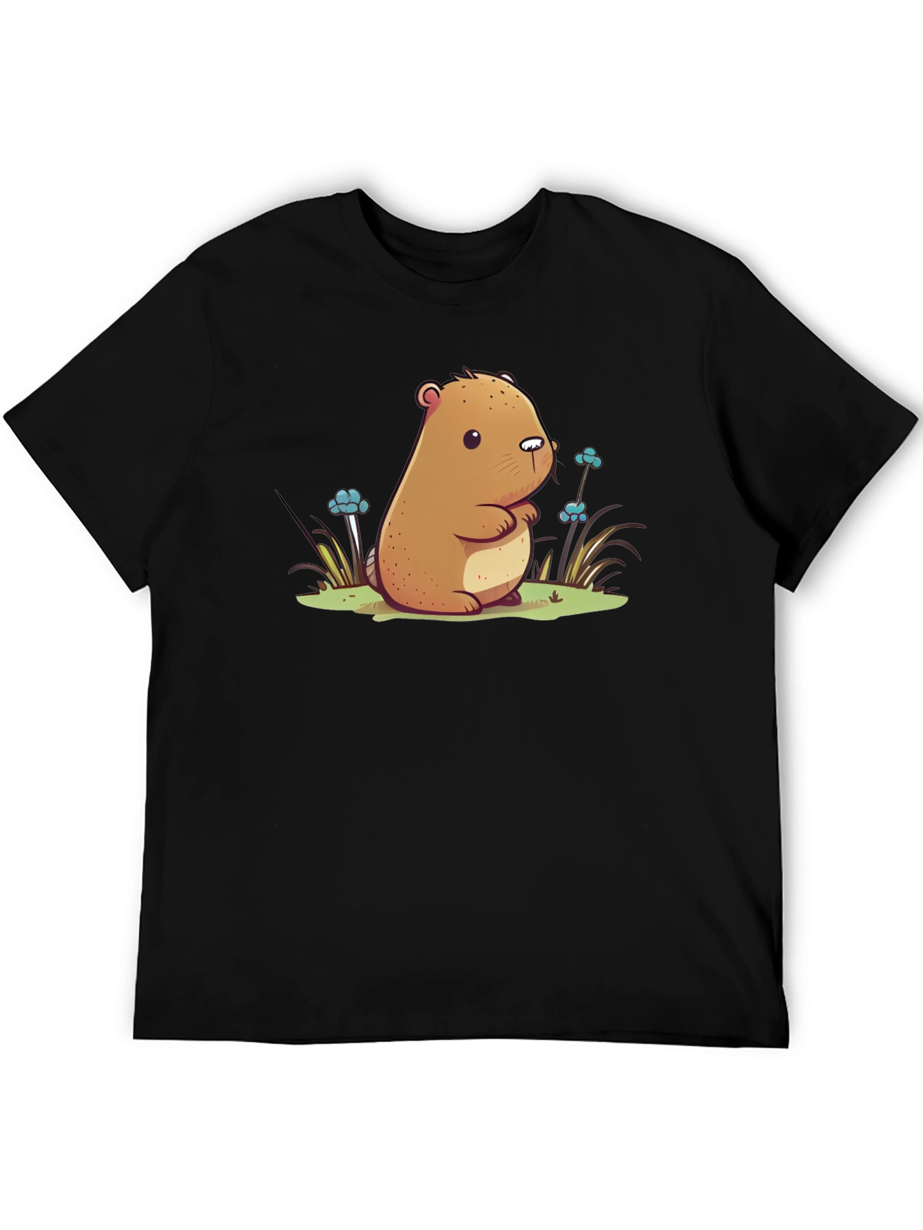 Black Cute Cartoon Beaver Graphic T-Shirt view 5