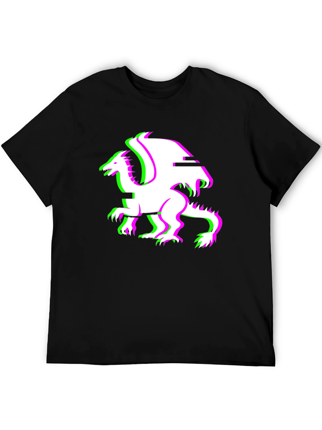 Black Glitch Dragon Graphic T-Shirt - Black view 5