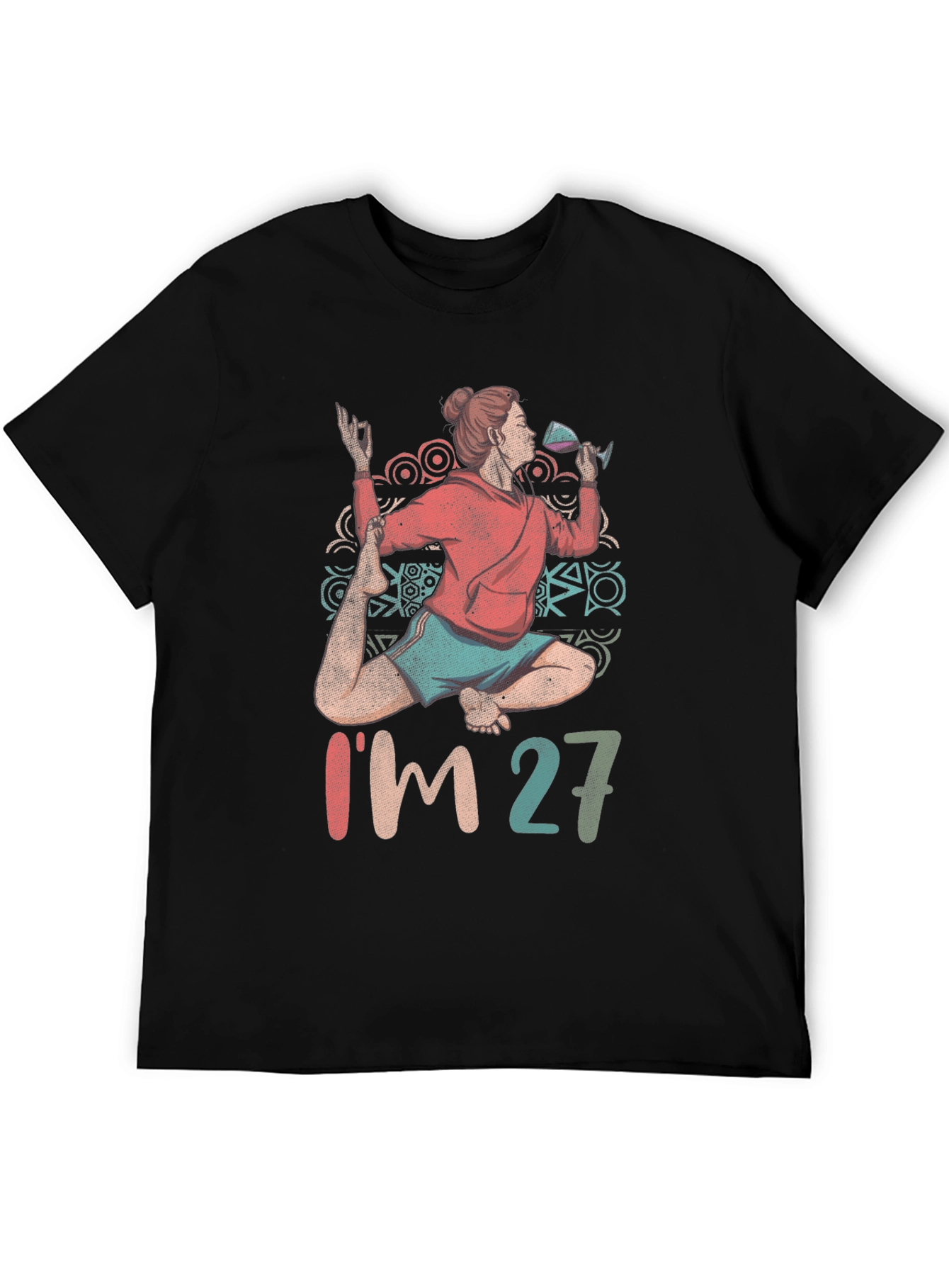 Black Yoga & Wine Birthday T-Shirt - I'm 27 Graphic Tee view 5