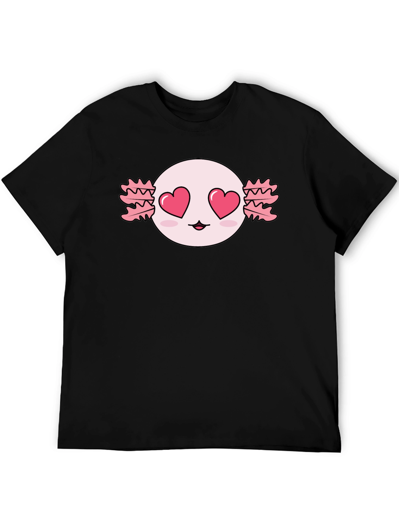 Black Axolotl Heart Eyes T-Shirt - Kawaii Black Tee view 5