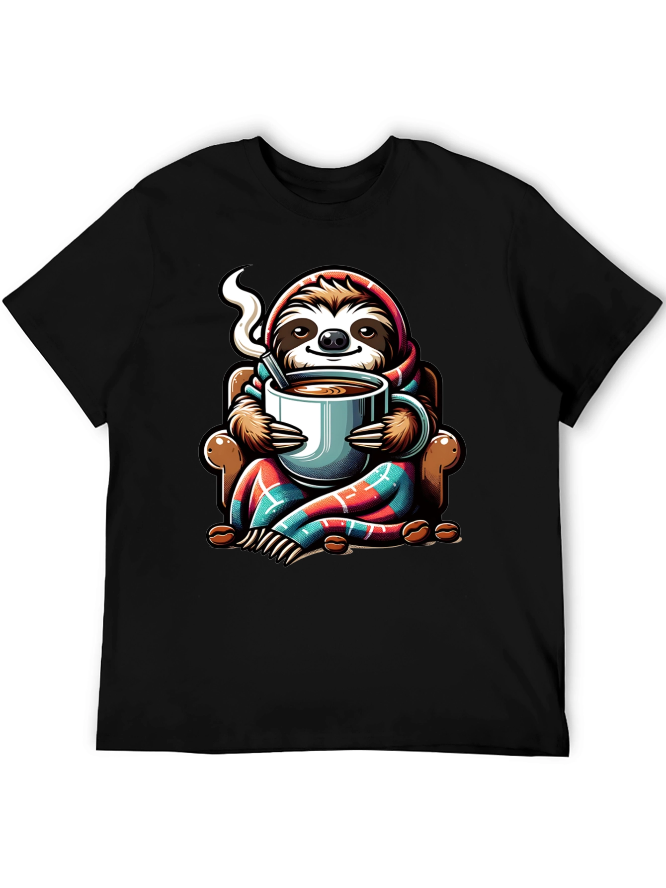Black Cozy Sloth Coffee Lover T-Shirt view 5