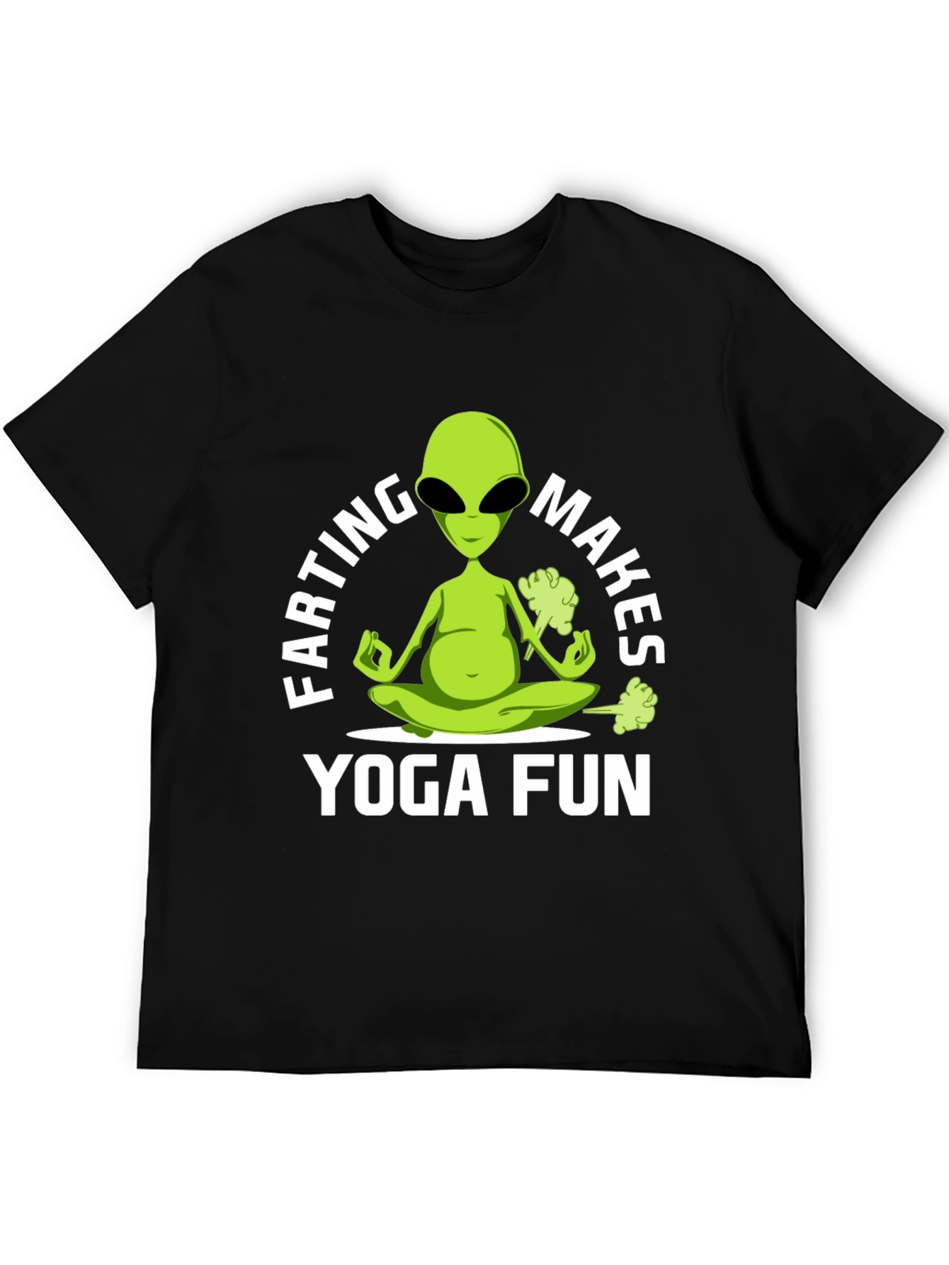 Black Farting Alien Yoga Funny T-Shirt view 5