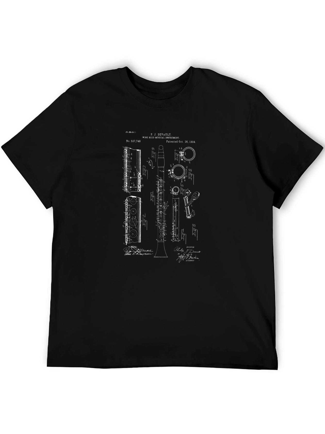Black Clarinet Patent T-Shirt - Musician Gift view 5