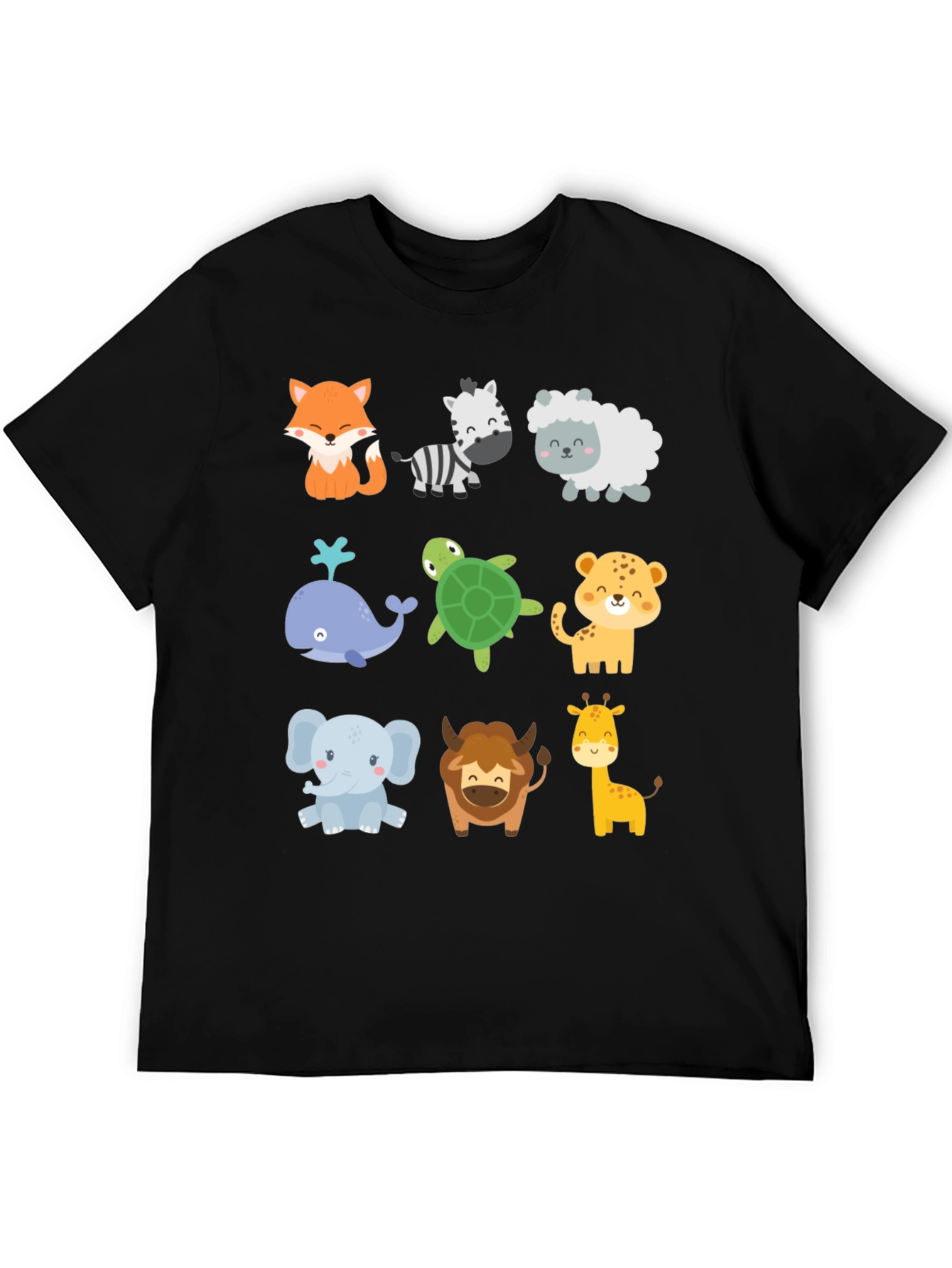 Black Cute Cartoon Animal Print Black T-Shirt view 5