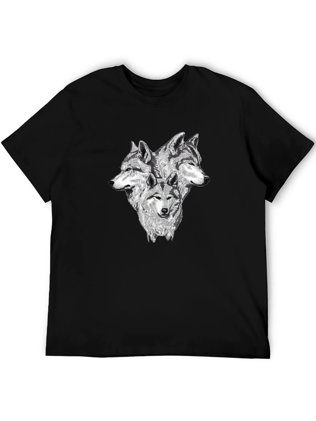 Black Three Wolf Head Graphic T-Shirt - Black view 5