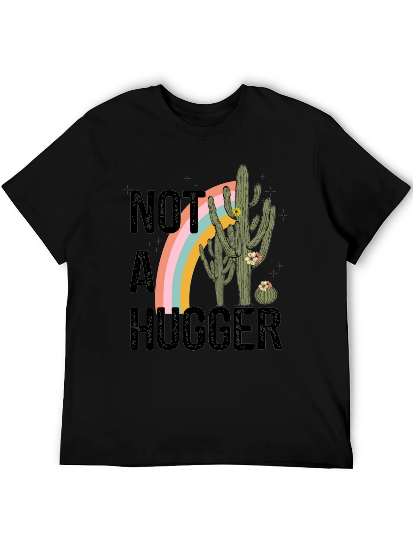 Black Not a Hugger Cactus Rainbow Graphic Tee view 5