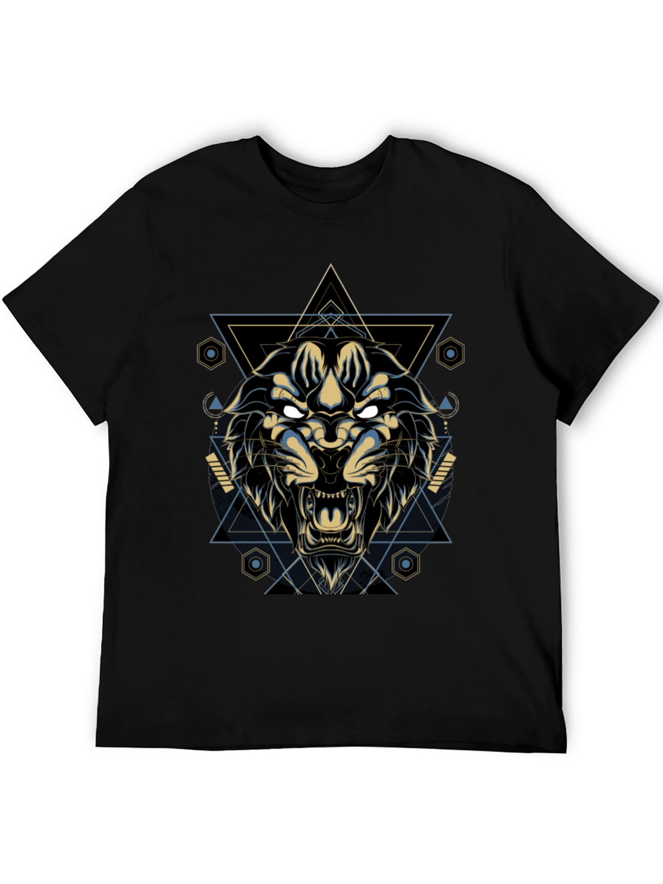 Black Geometric Lion Graphic Tee - Cool & Stylish view 5