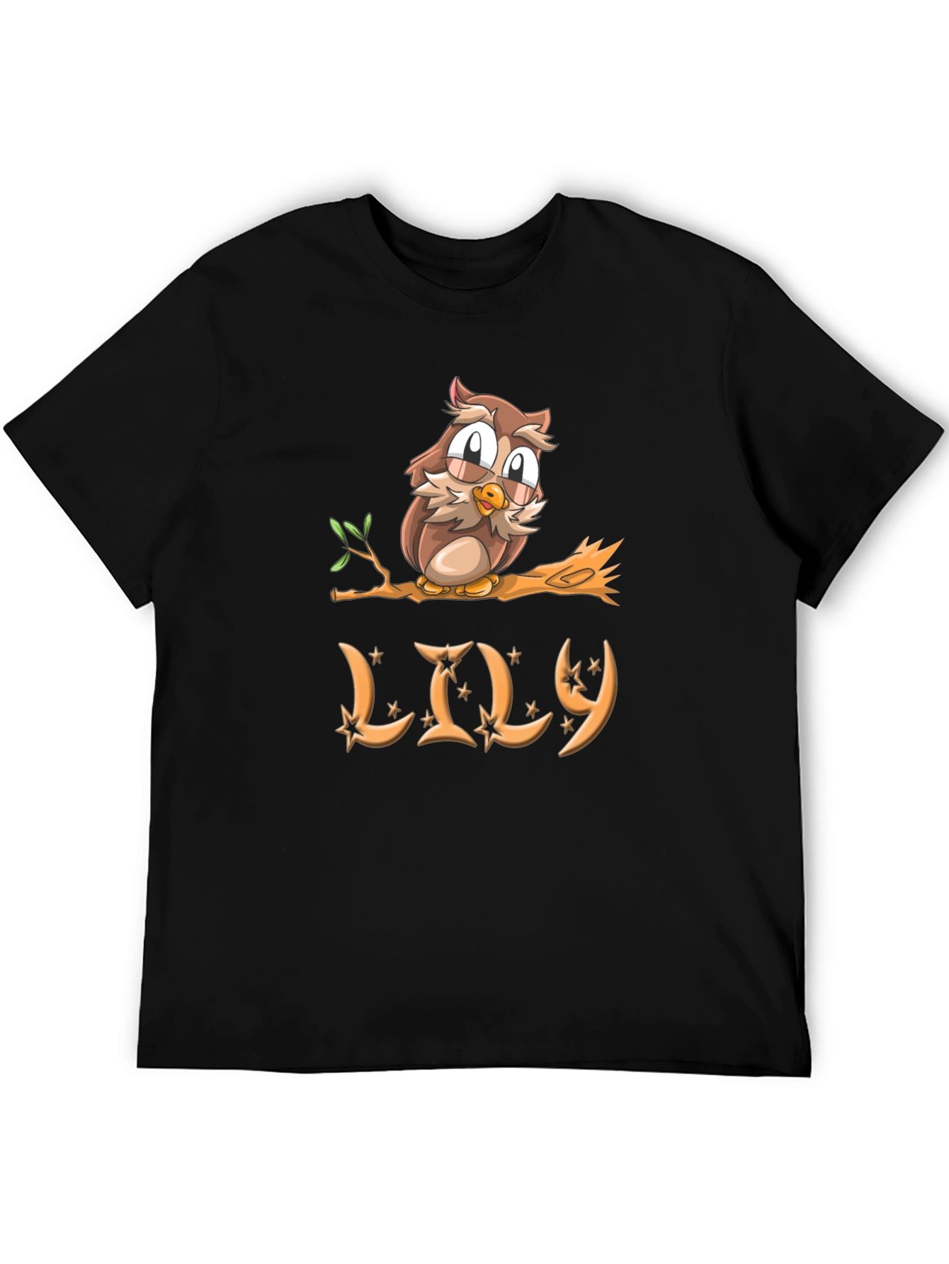 Black Cute Owl on Branch Personalized T-Shirt view 5