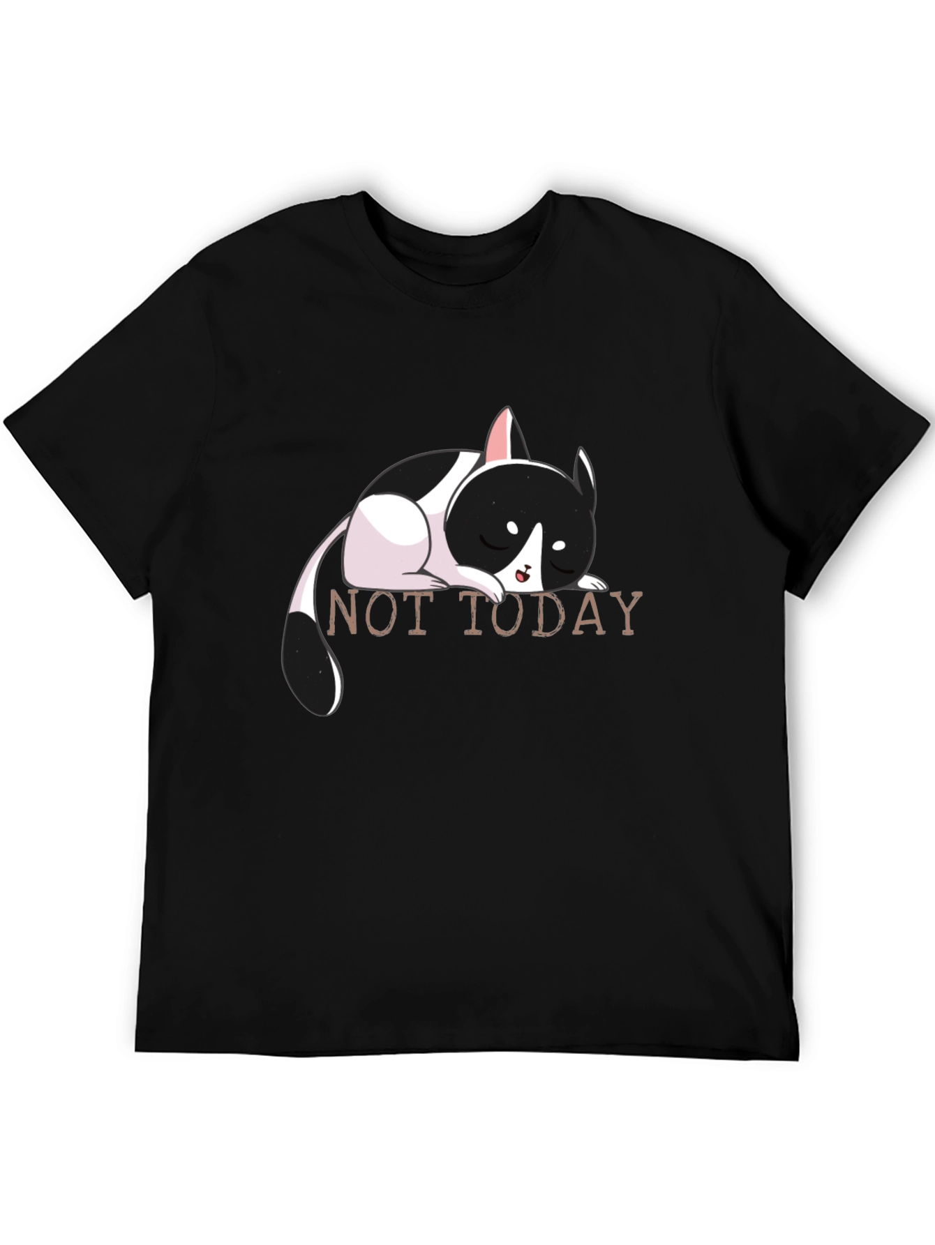 Black Not Today Cat Graphic Tee - Black Cotton T-Shirt view 5