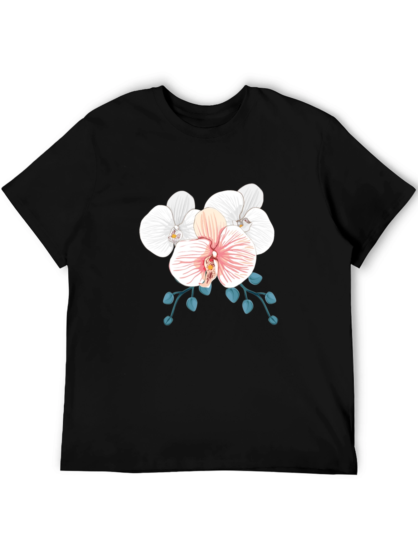 Black Floral Orchid Graphic Tee - Black Cotton Blend view 5