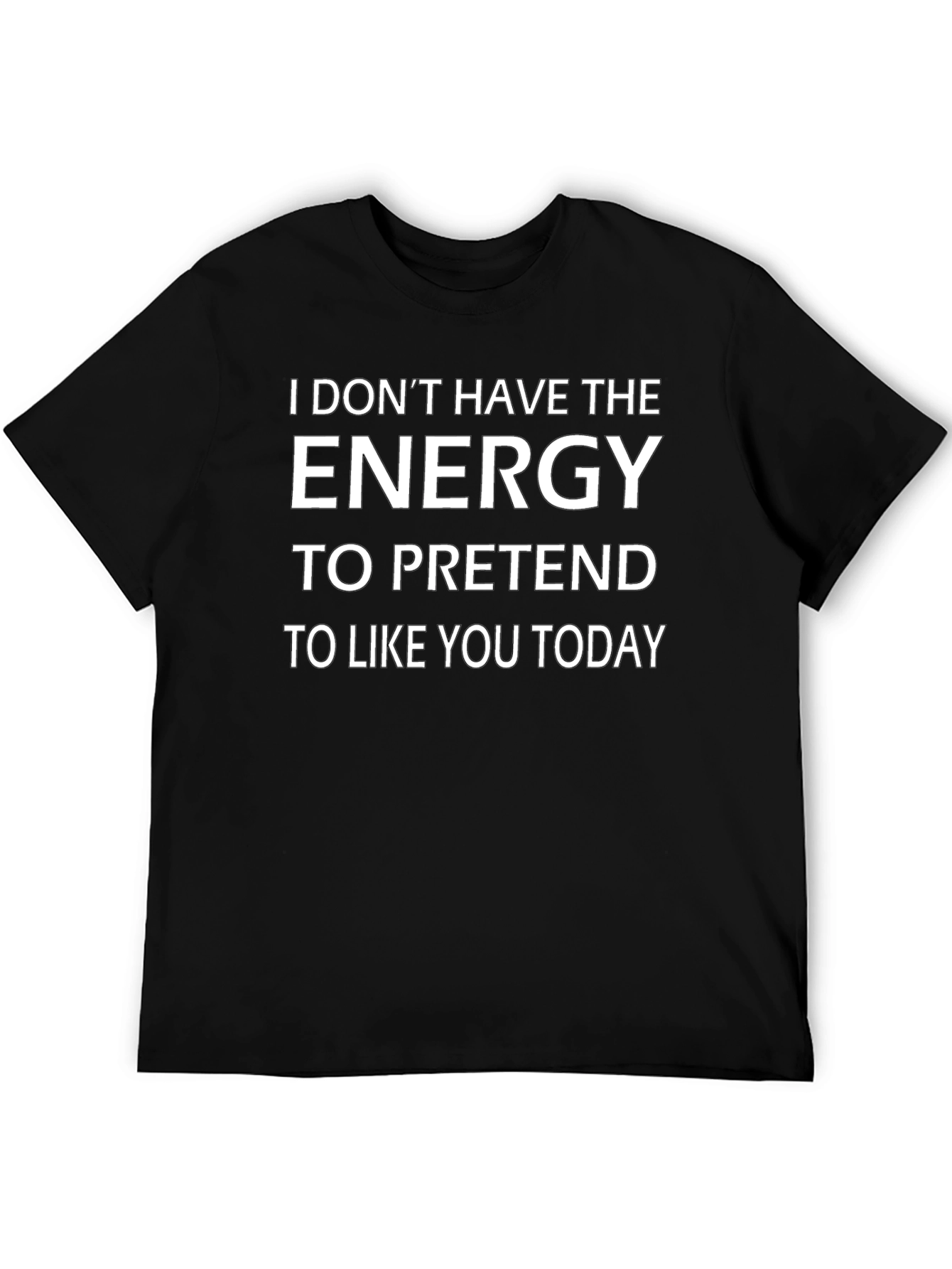 Black Funny "No Energy" Graphic T-Shirt - Black view 5