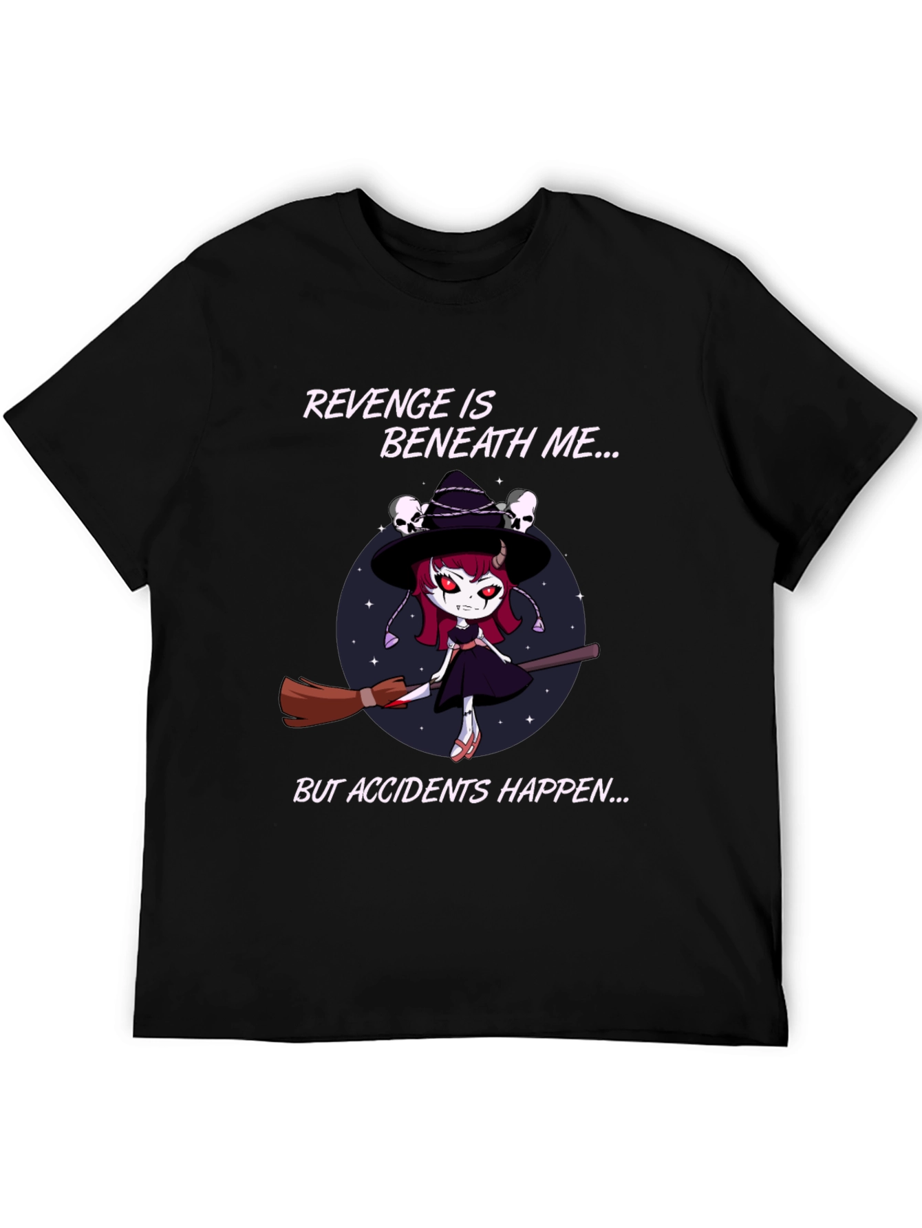 Black Revenge Witch T-Shirt: Accidents Happen - Black Cotton Tee view 5