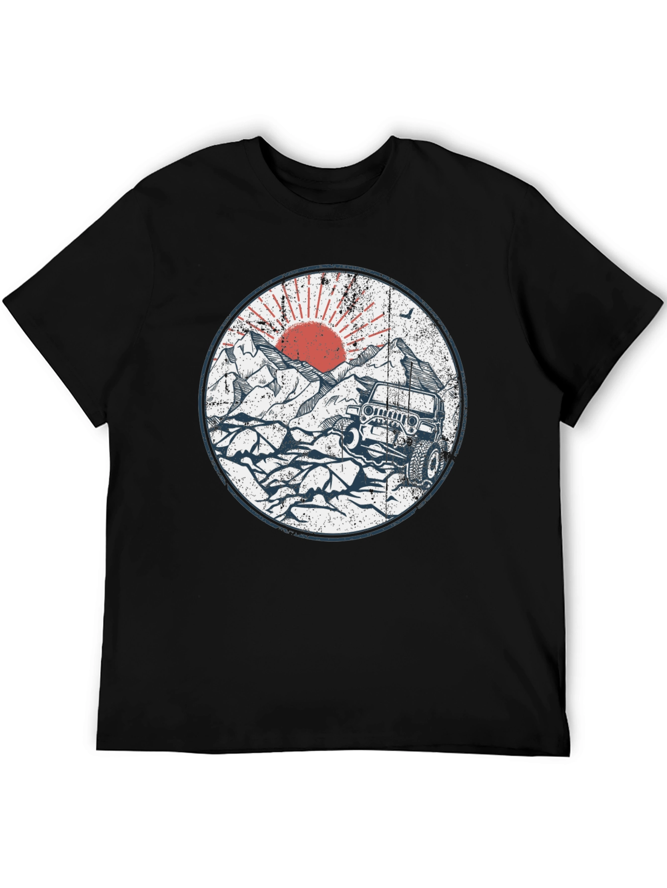 Black Off-Road Adventure Tee - Mountain Sunset Jeep Design view 5