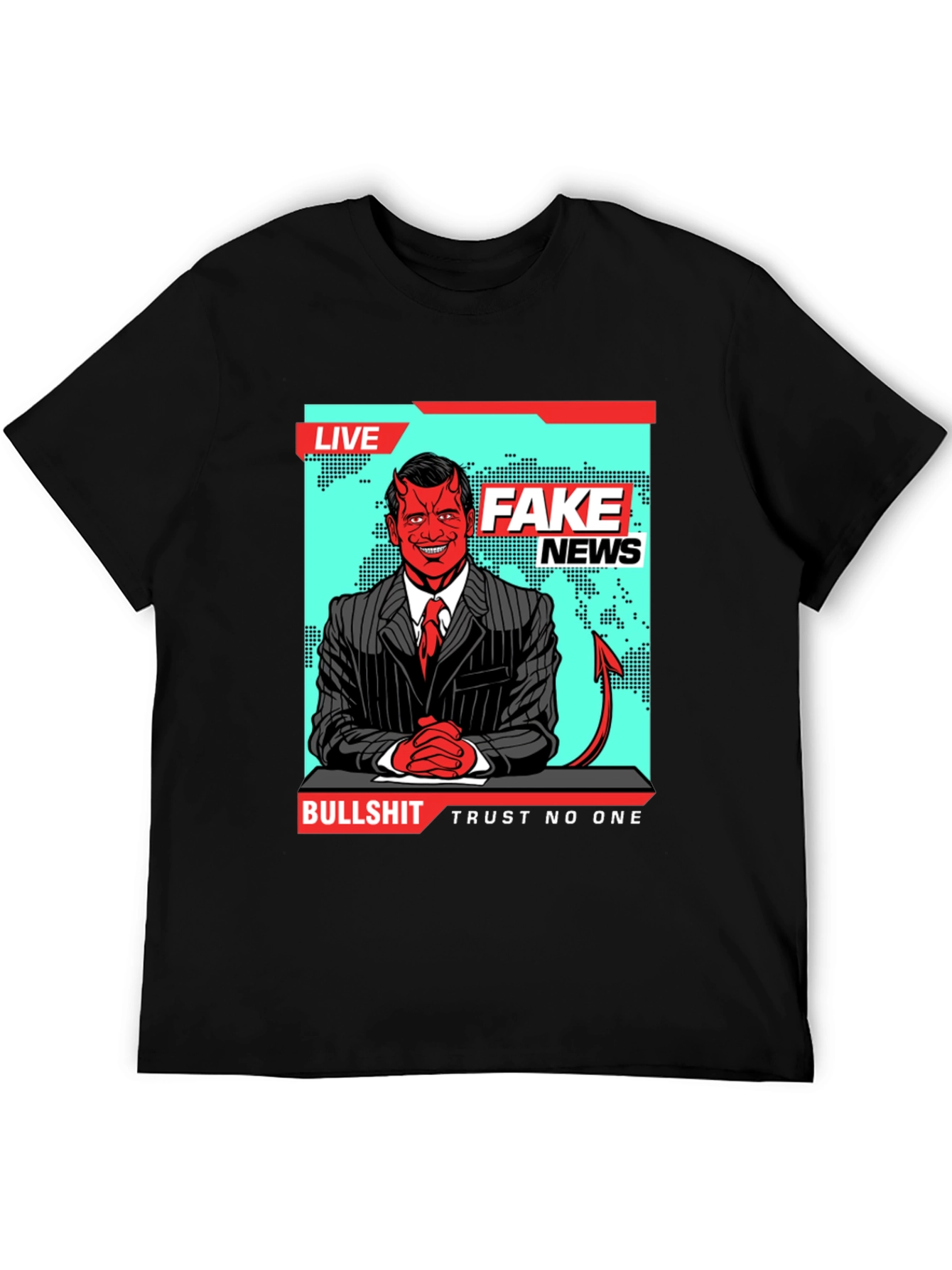 Black Fake News Devil T-Shirt - Trust No One view 5