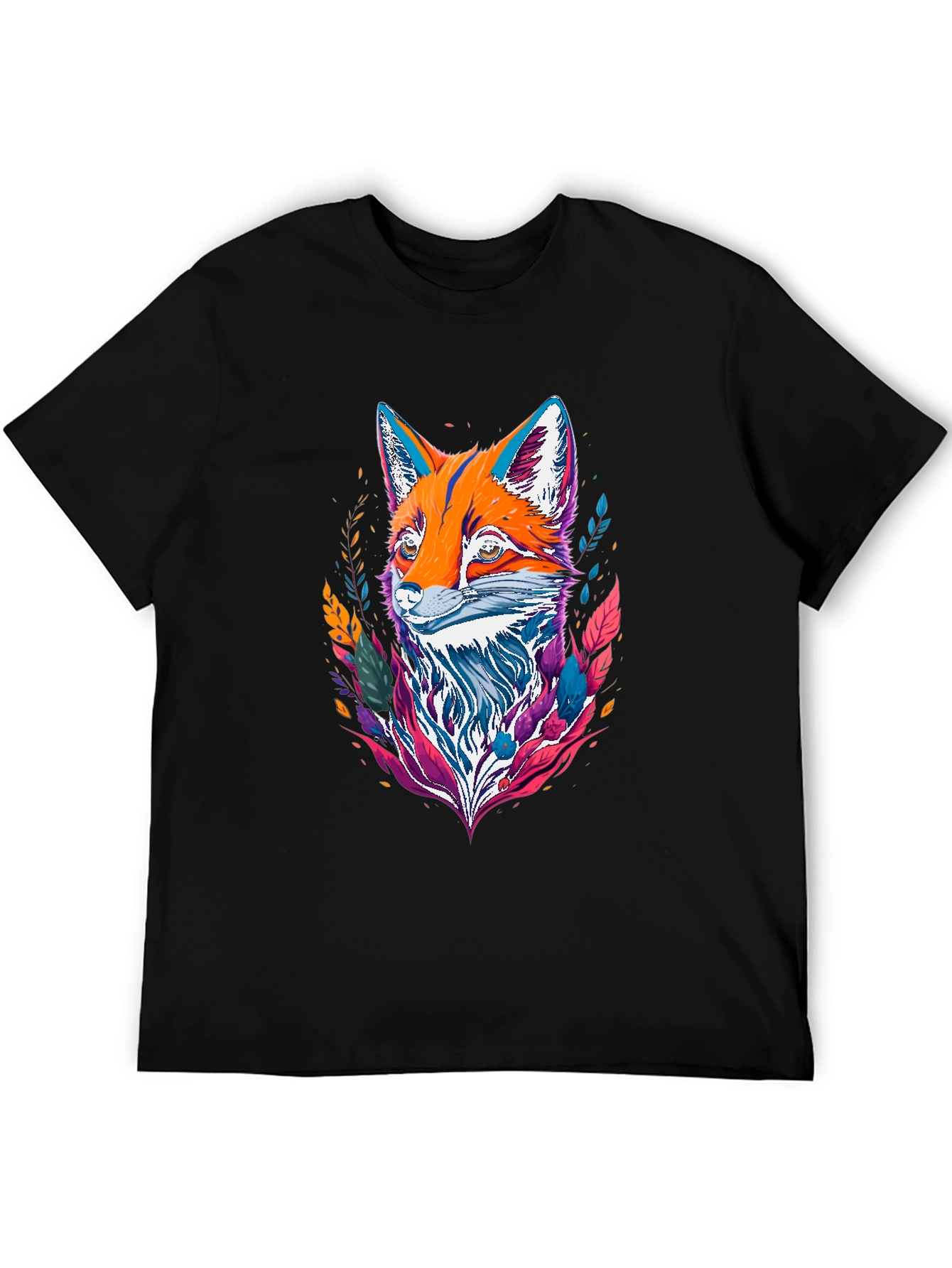 Black Abstract Fox Graphic Tee - Vivid Print view 5
