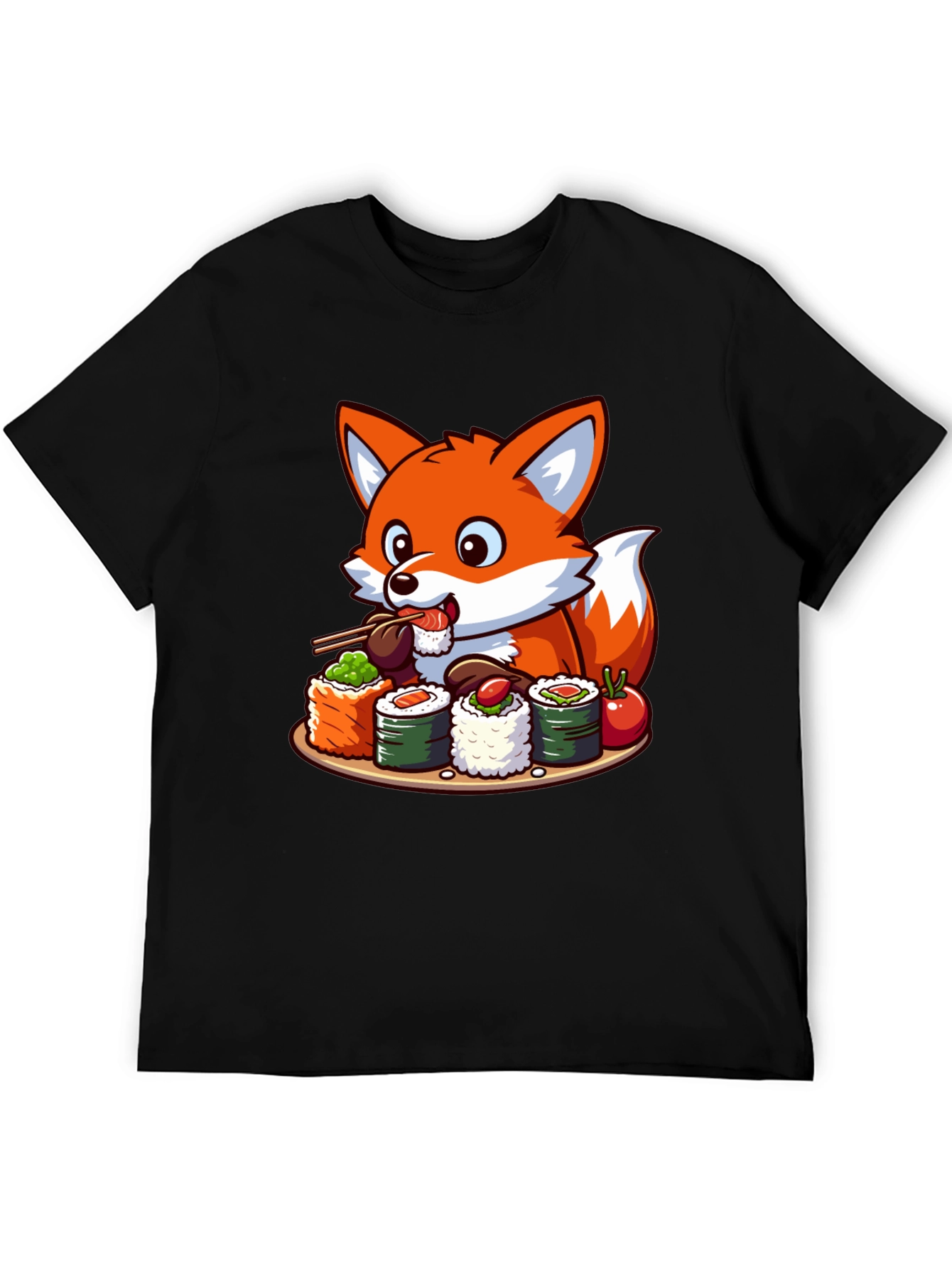 Black Fox Loves Sushi Graphic T-Shirt - Unisex Casual Tee view 5