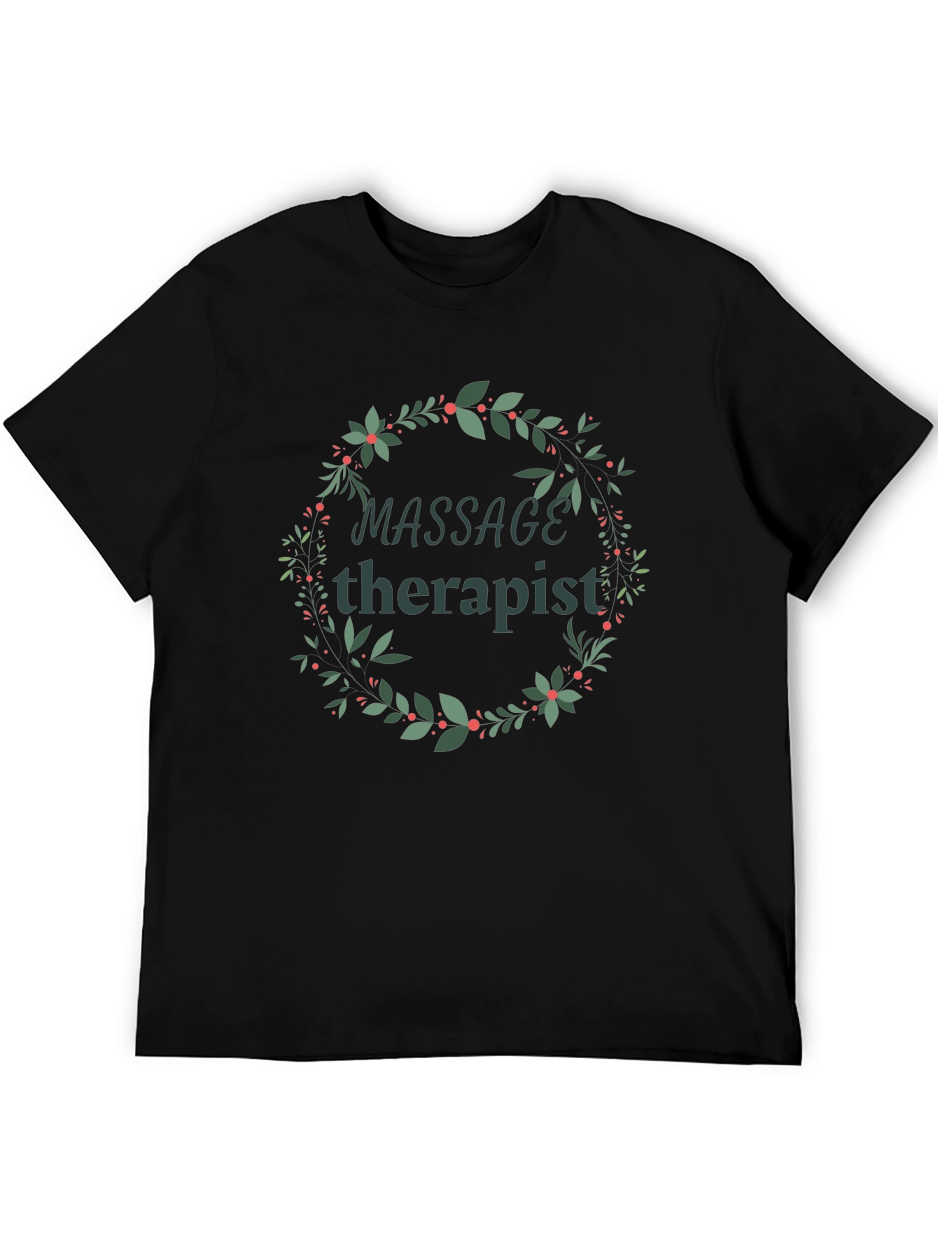 Black Massage Therapist Floral Wreath T-Shirt view 5