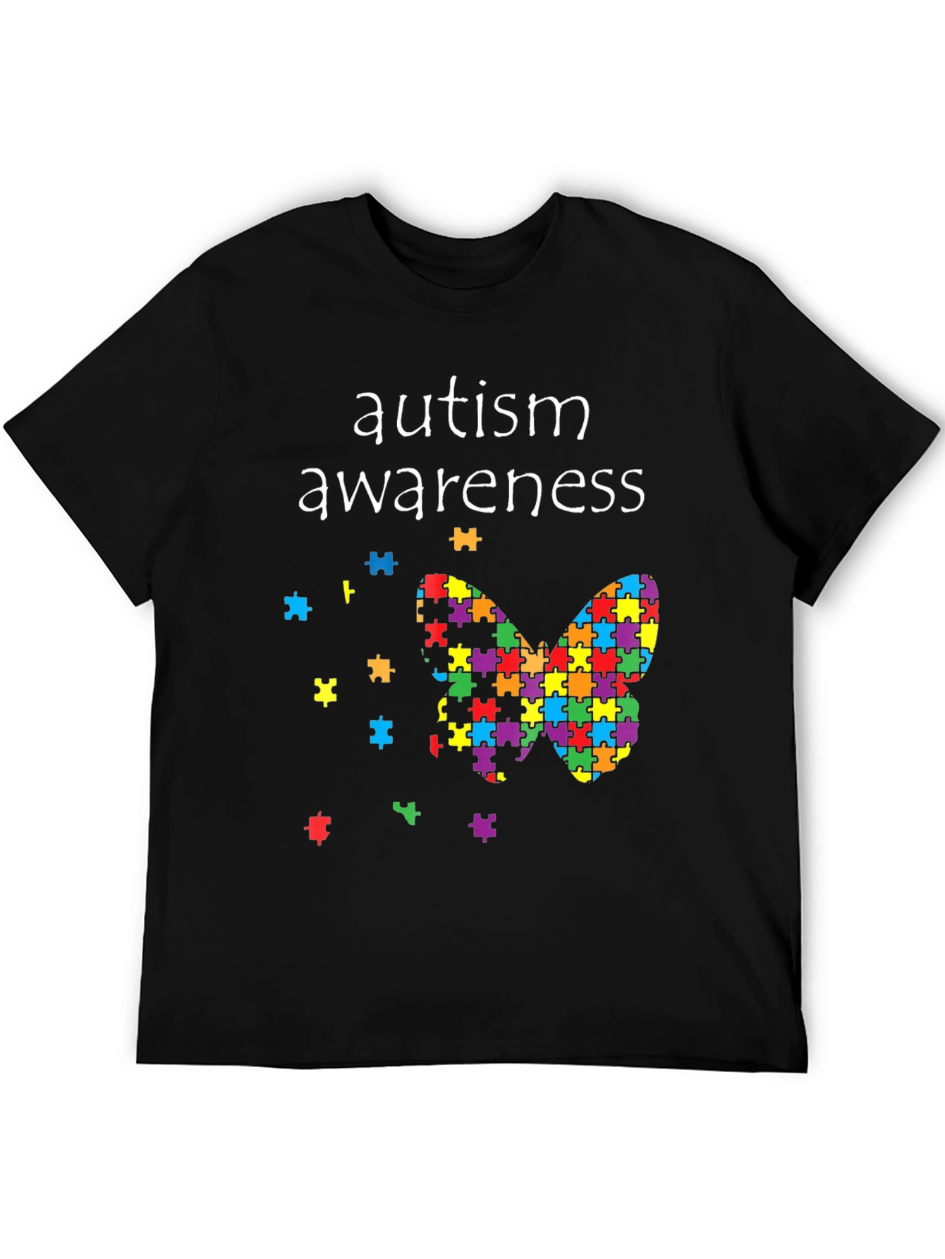 Black Autism Awareness Butterfly Puzzle Piece T-Shirt view 5