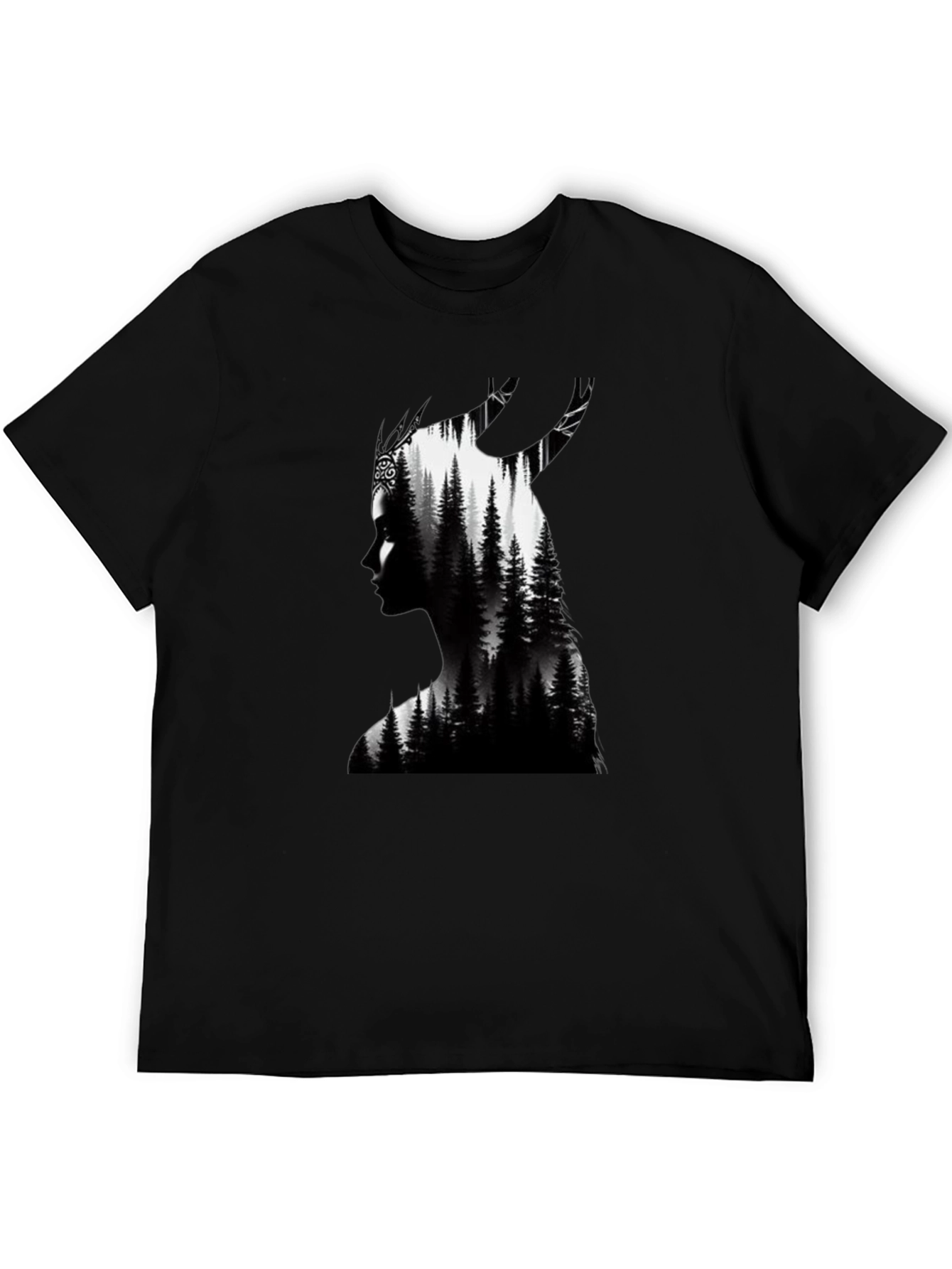 Black Nature Silhouette Graphic Tee - Black Cotton Blend view 5