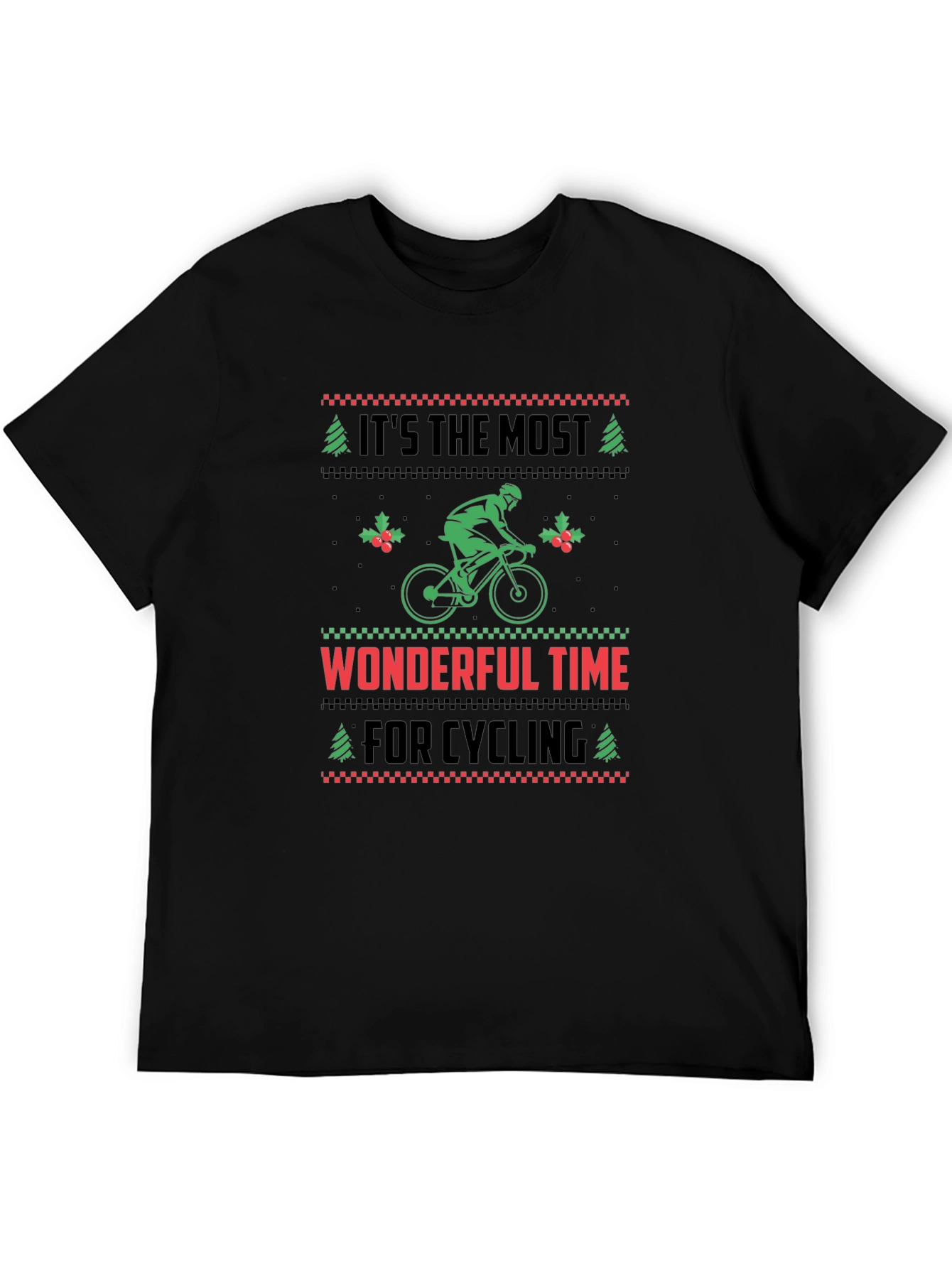 Black Cycling Christmas T-Shirt - Holiday Ugly Sweater Style view 5