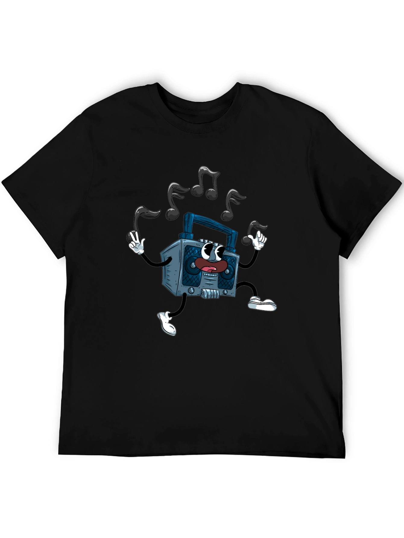 Black Retro Cartoon Boombox Graphic Tee view 5