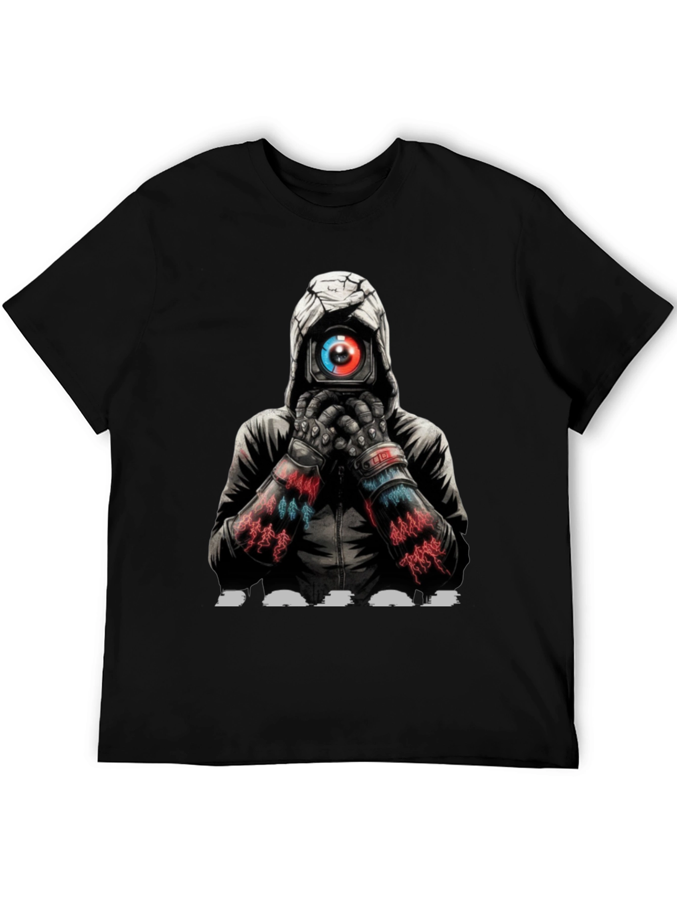 Black Cyberpunk Camera Eye Graphic Black T-Shirt view 5