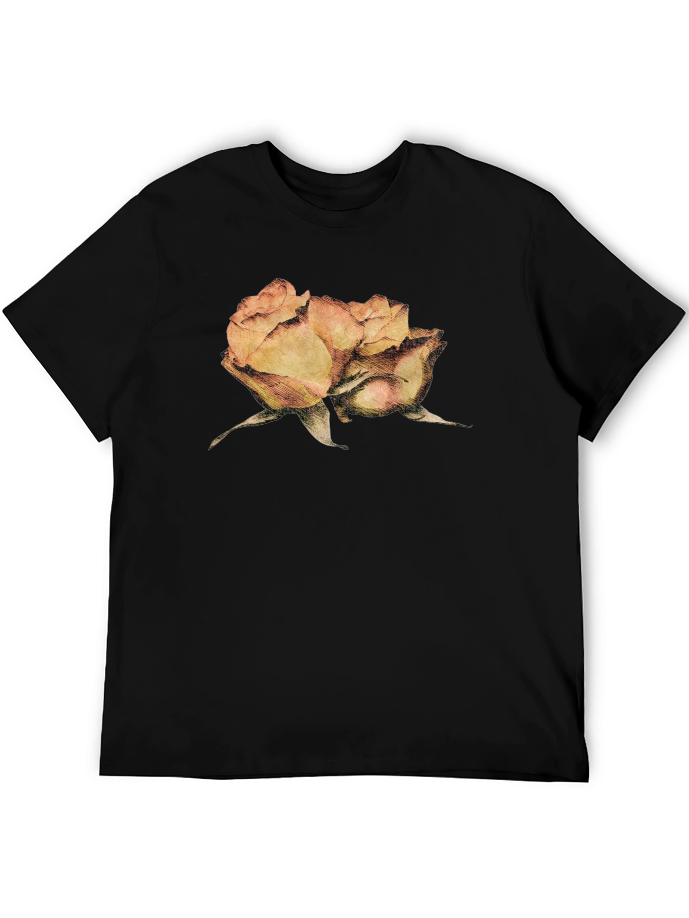 Black Floral Graphic T-Shirt - Elegant Rose Design view 5