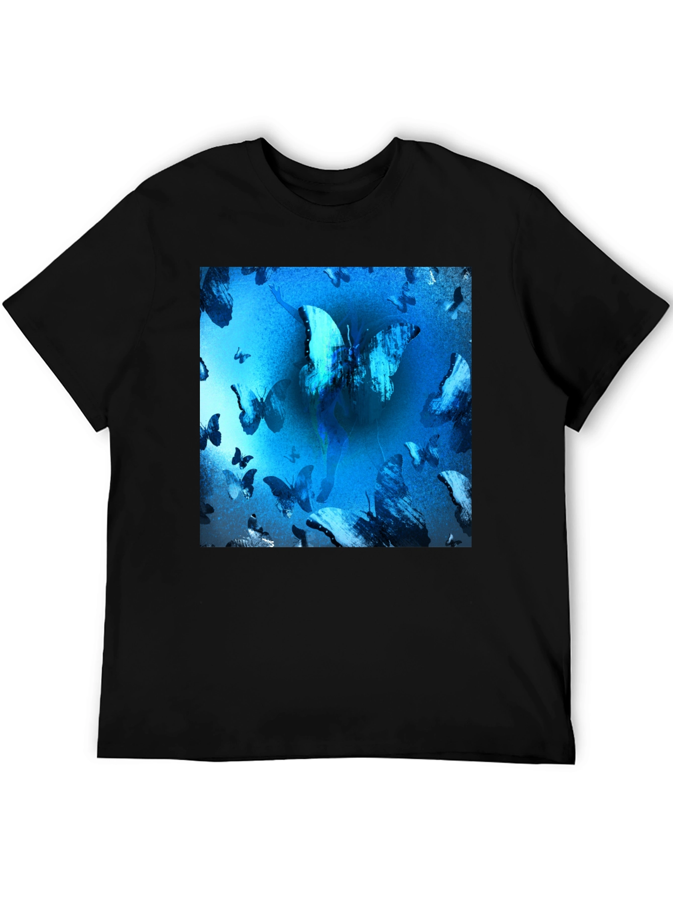 Black Butterfly Blue T-Shirt Graphic Tee view 5