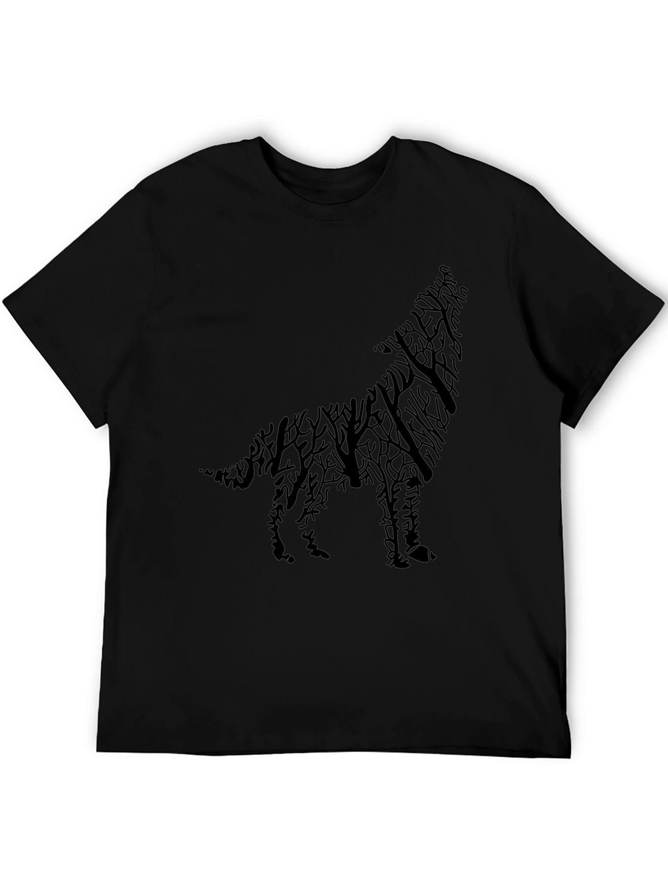 Black Wolf Silhouette Tree Branch Graphic Tee - Black view 5