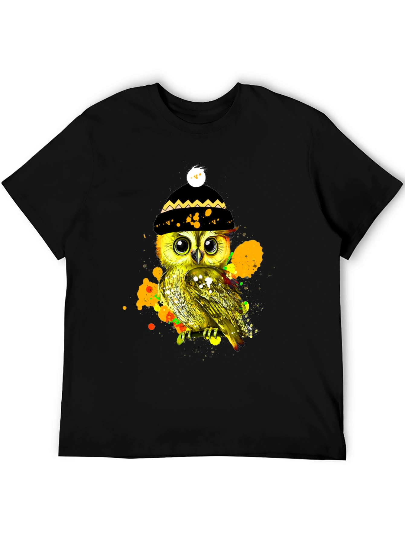 Black Stylish Owl Graphic Tee - Unique & Trendy view 5