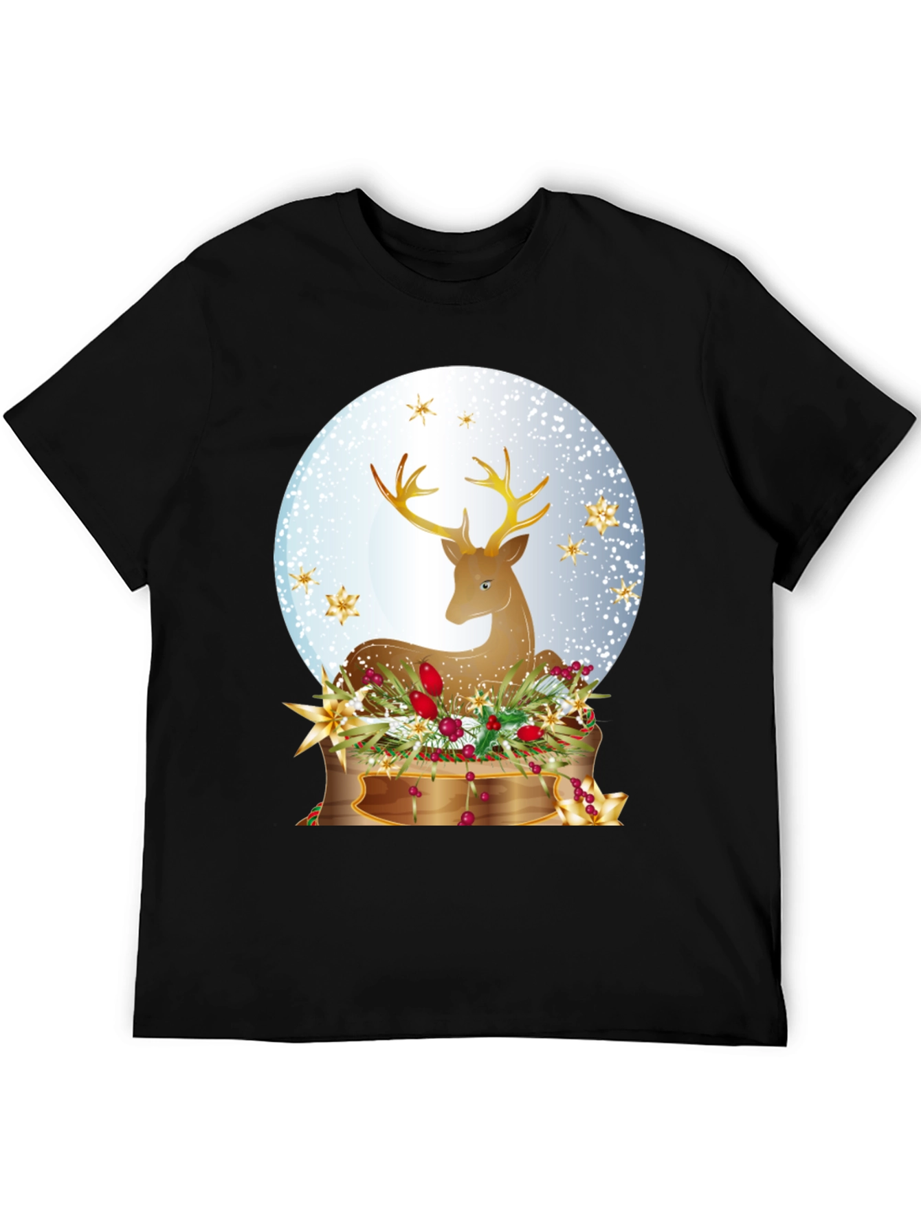 Black Festive Deer Graphic T-Shirt - Holiday Season Apparel view 5