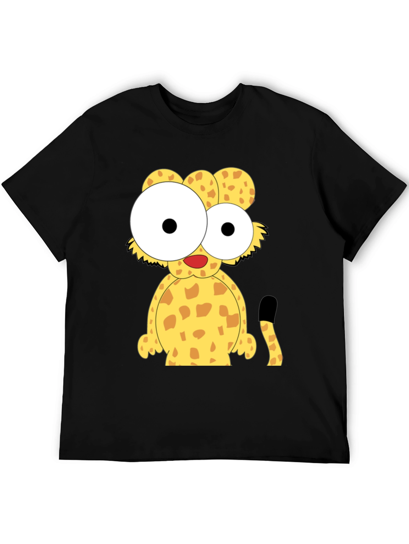 Black Cartoon Cheetah Graphic Tee - Black Cotton T-Shirt view 5