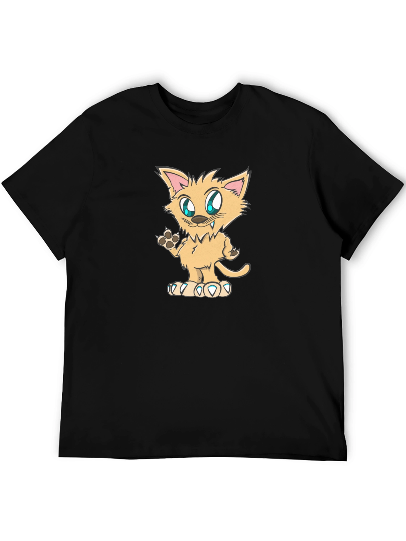 Black Cartoon Cat T-Shirt - Black Cotton Blend view 5