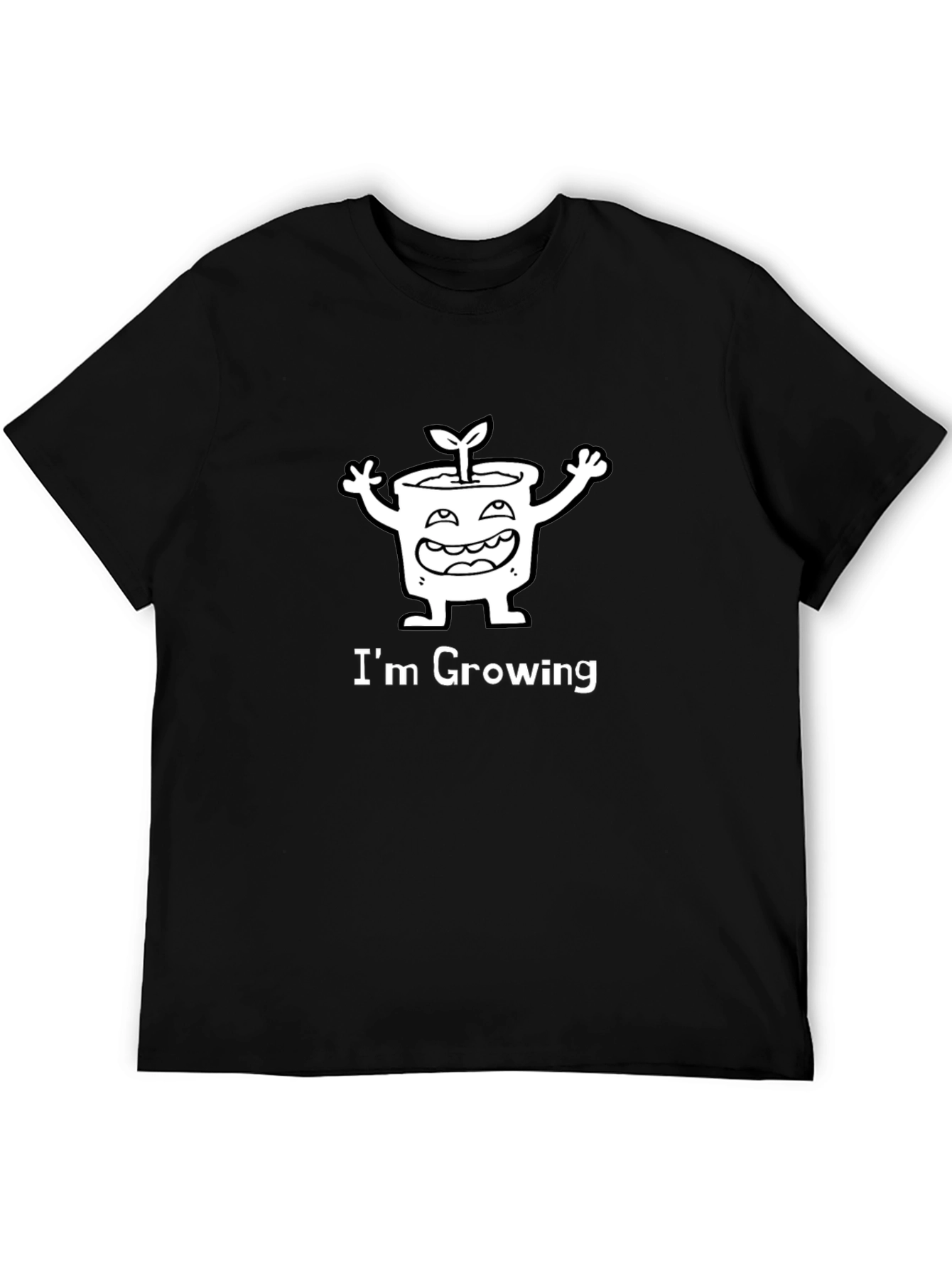 Black I'm Growing Cartoon Plant Graphic Tee - Black view 5