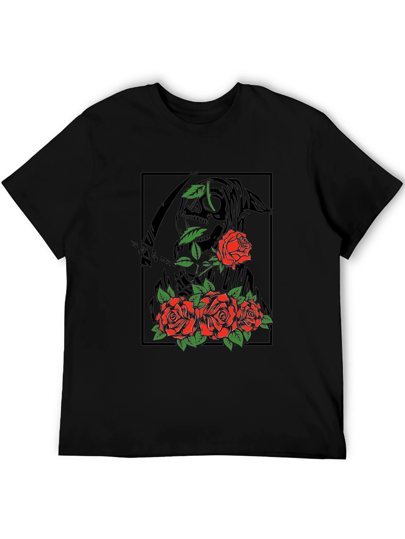 Black Grim Reaper Roses Graphic Print T-Shirt view 5