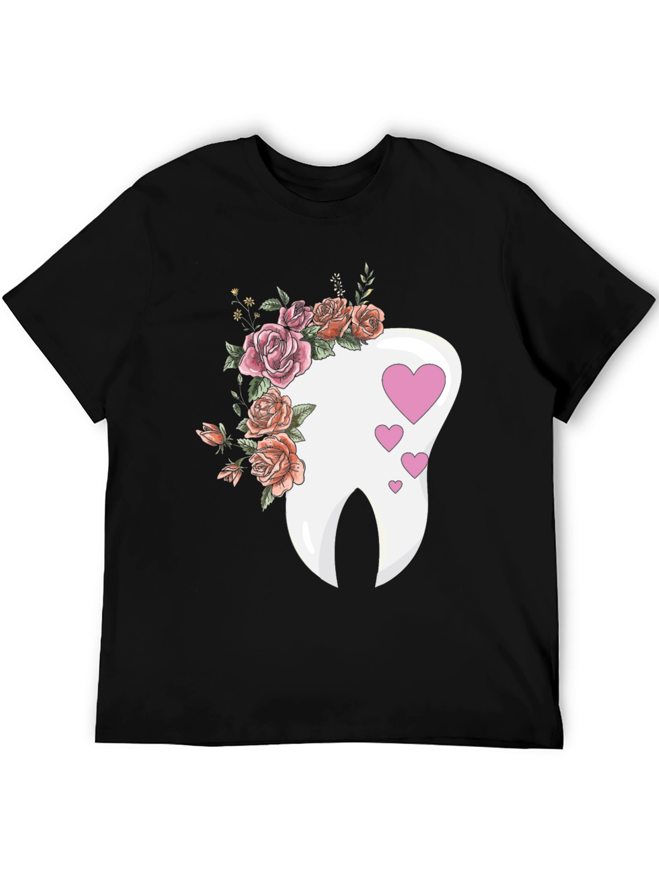 Black Floral Tooth Heart Graphic Tee - Dentist Gift view 5