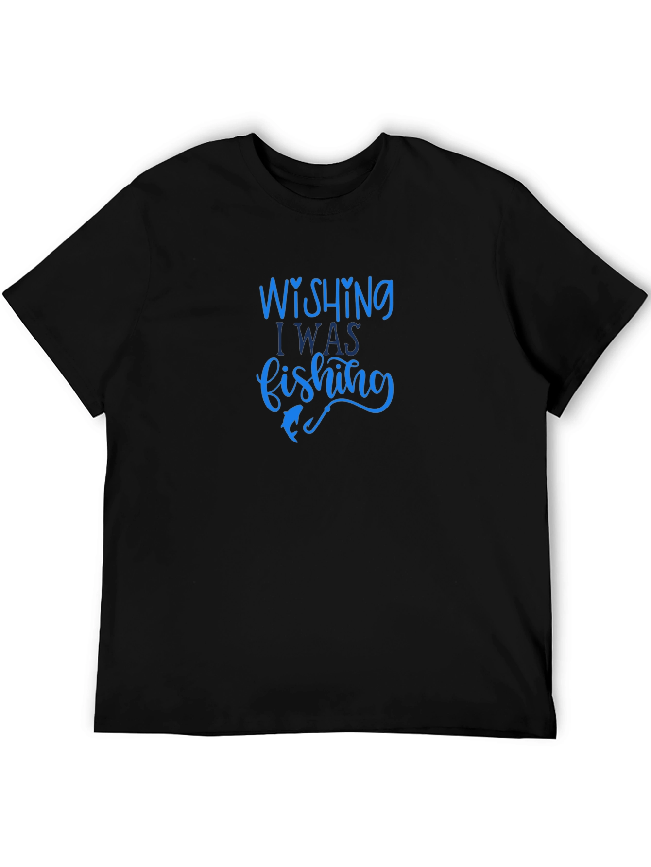 Black Wishing I Was Fishing T-Shirt - Black view 5