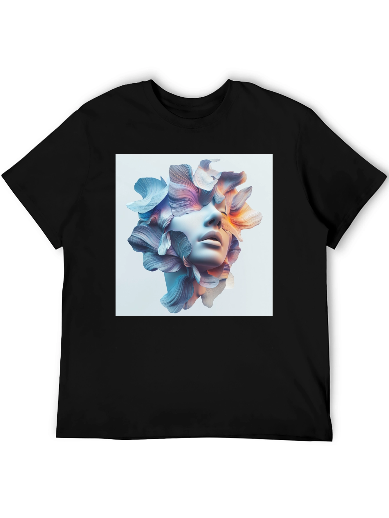Black Floral Face Graphic Tee - Modern Art T-Shirt view 5