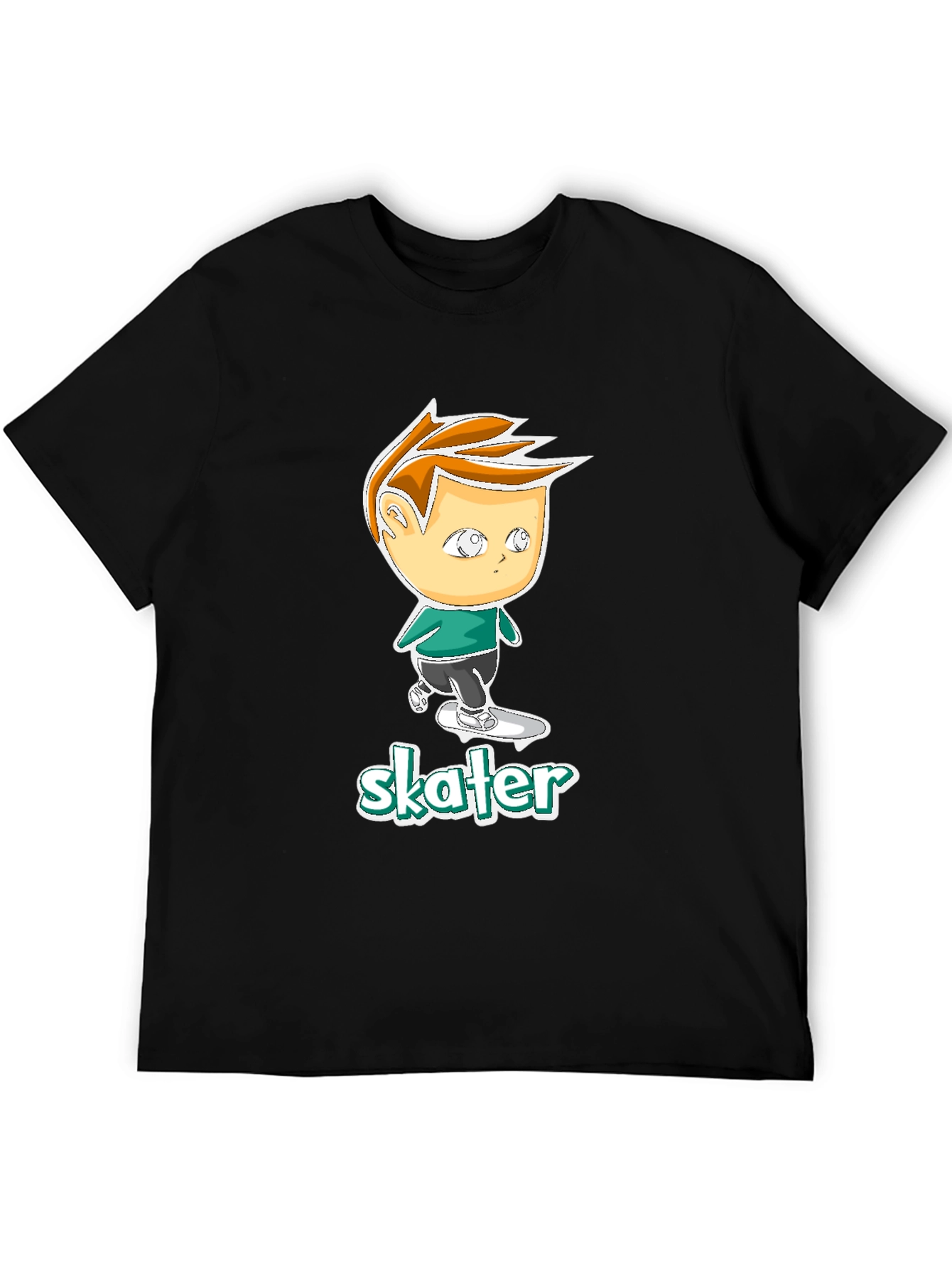 Black Cool Skater Boy Cartoon Black T-Shirt view 5