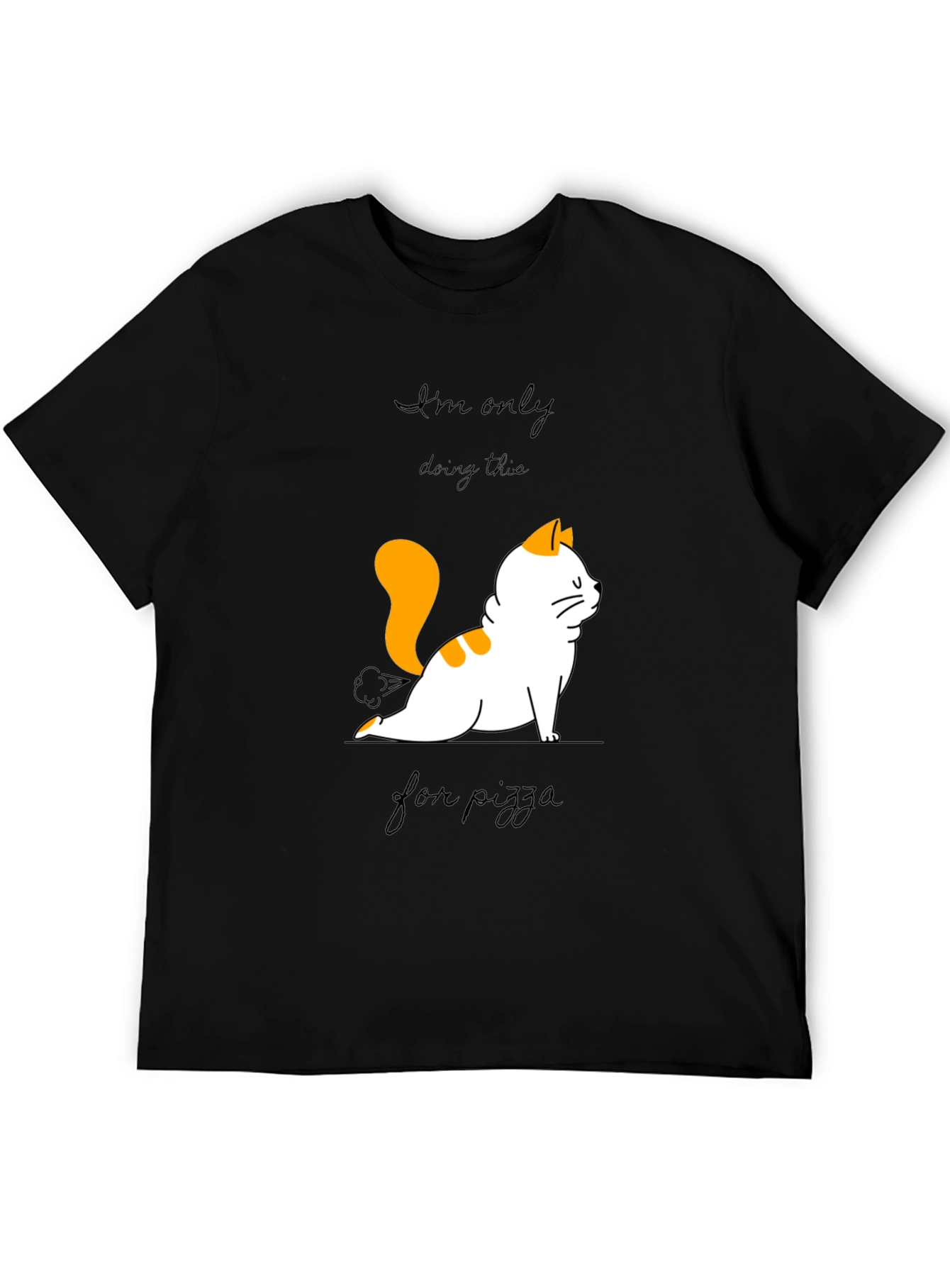 Black Yoga Cat Pizza T-Shirt view 5