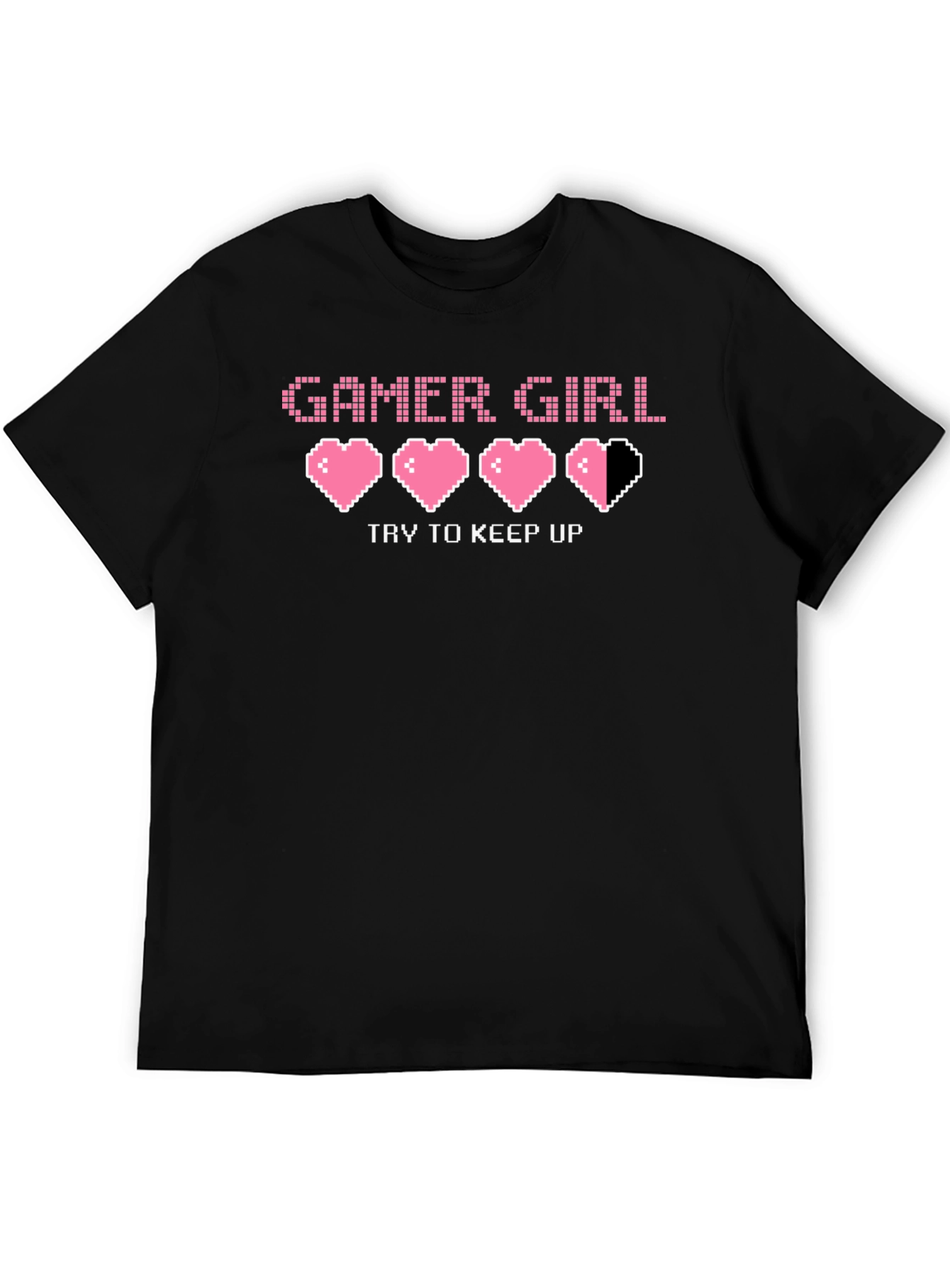Black Gamer Girl Pixel Heart Graphic Tee - Try To Keep Up! view 5